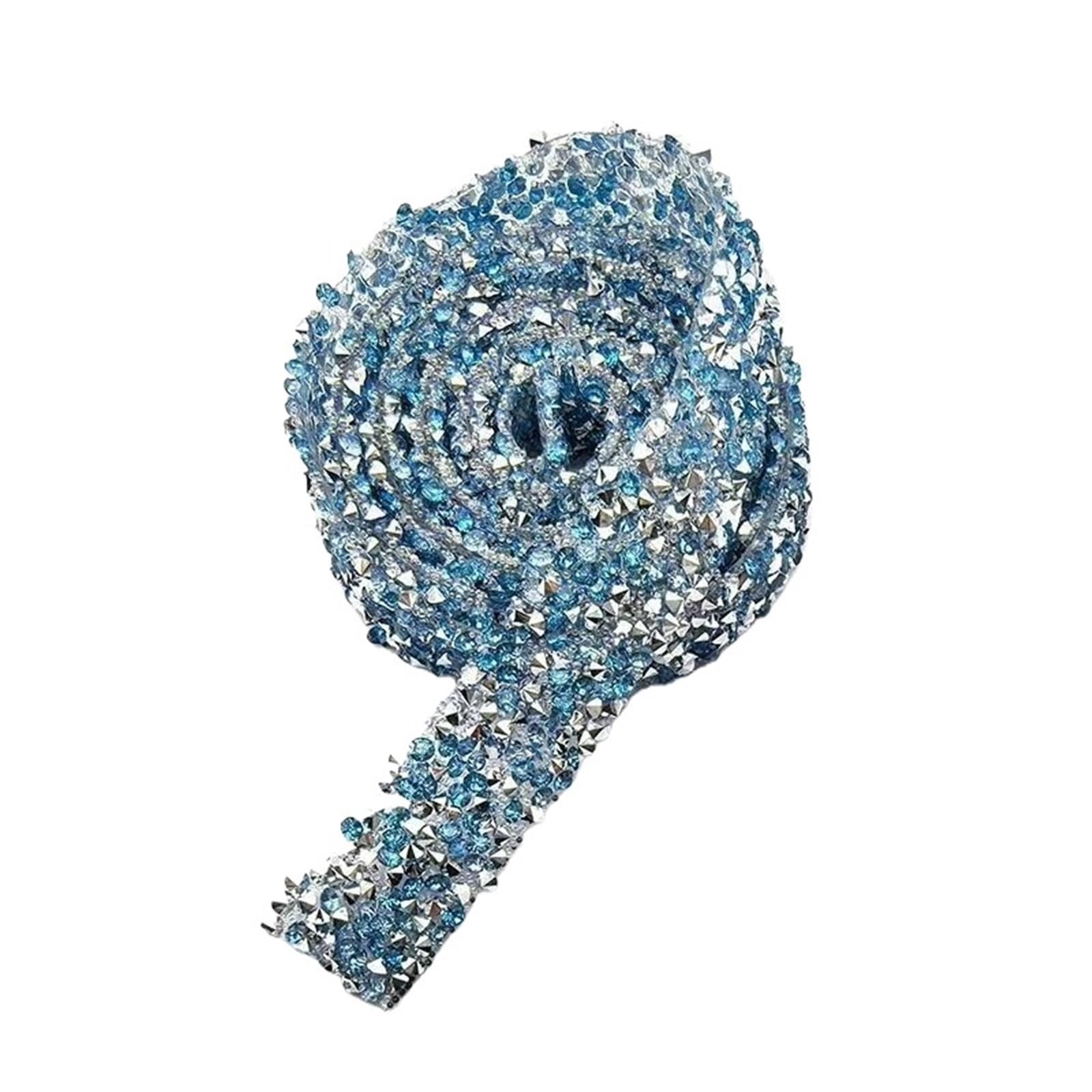 Glitter Tape, DIY Colours Strips Roll 2 Yards Crystal Strass Tape Rhinestone Iron On Dress Multicolor(Blue)