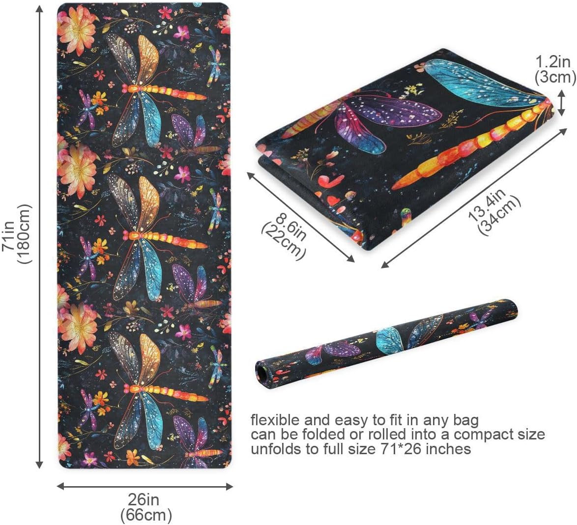 ALAZA Funny Dragonfly Floral on Dark Yoga Mat Non Slip Fitness Exercise Mat, Workout Mat for Yoga, Pilates and Floor Exercises