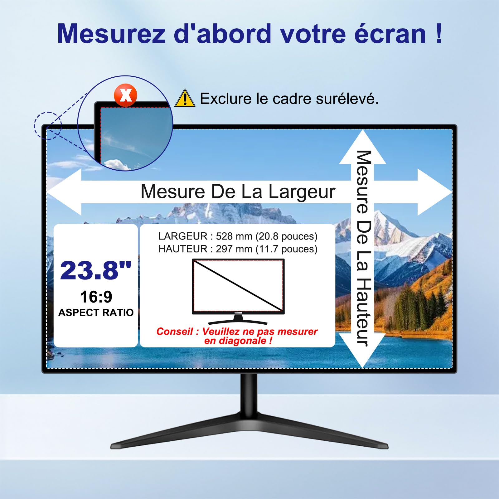 Filtro de privacidad para pantalla de 23,8 pulgadas (528 mm*297 mm) PC&Monitor | Desmontable, anti-luz azul, anti-reflejos, Filtro de privacidad 23.8" Filtro de película Protector de pantalla para PC