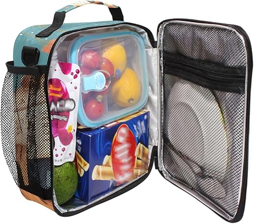 Miniatura 4 de Bolsa de almuerzo con diseño de oso de bosque en tocón con flores para niñas y niños, con aislamiento térmico pequeño, lonchera para niños pequeños,