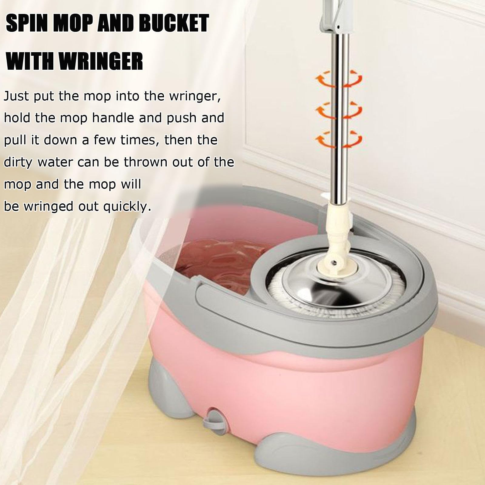 Questo Set Composto da mocio e Secchio con strizzatore Include 5 Panni in Microfibra Lavabili per la Pulizia dei Pavimenti, Manico Regolabile in Acciaio Inossidabile e Ruote per Un Facile sp