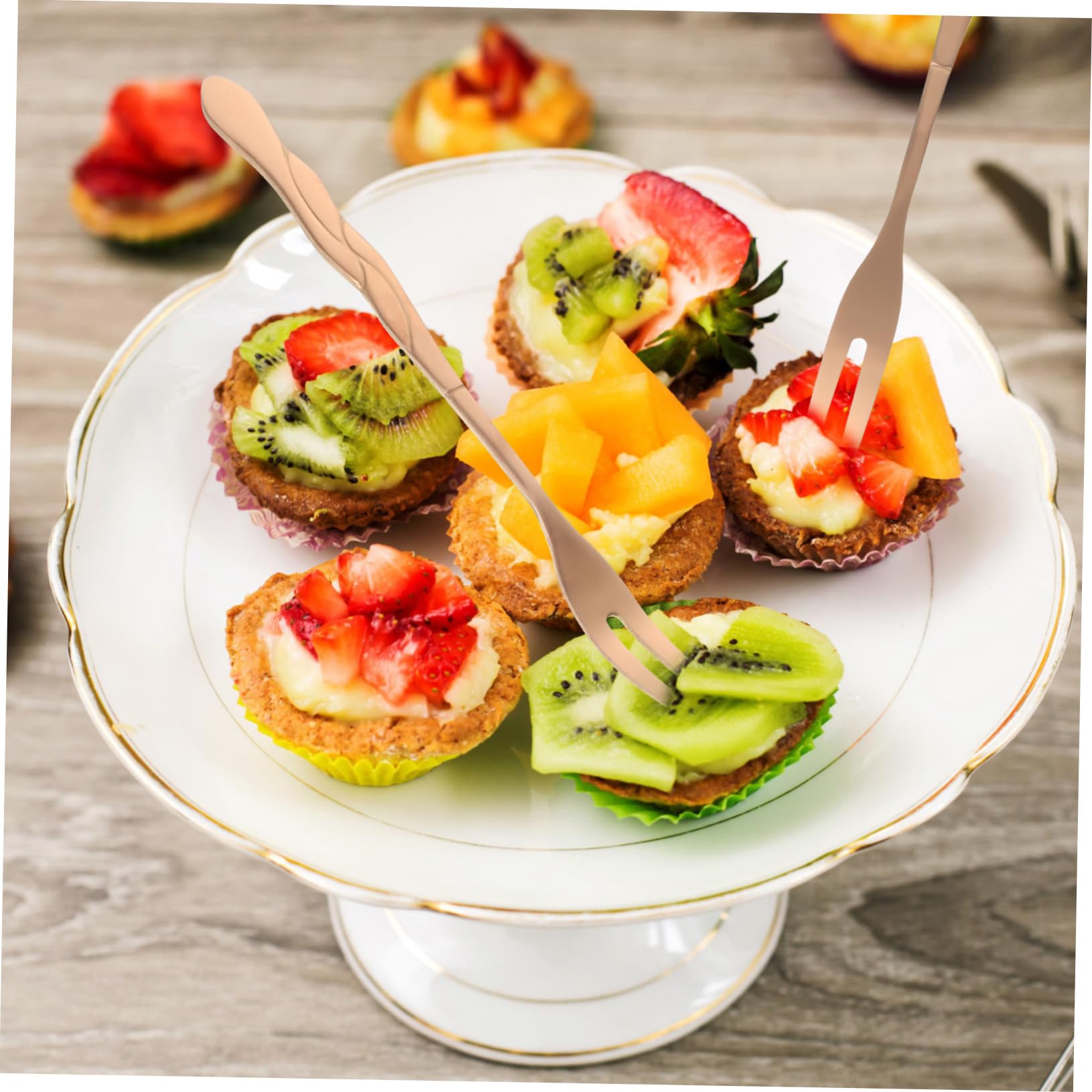 ABOOFAN 30 Piezas tenedor de puntas para comer tenedor de té aperitivos selecciones de frutas para la fiesta palillos de frutas reutilizables Acero inoxidable cóctel de postre