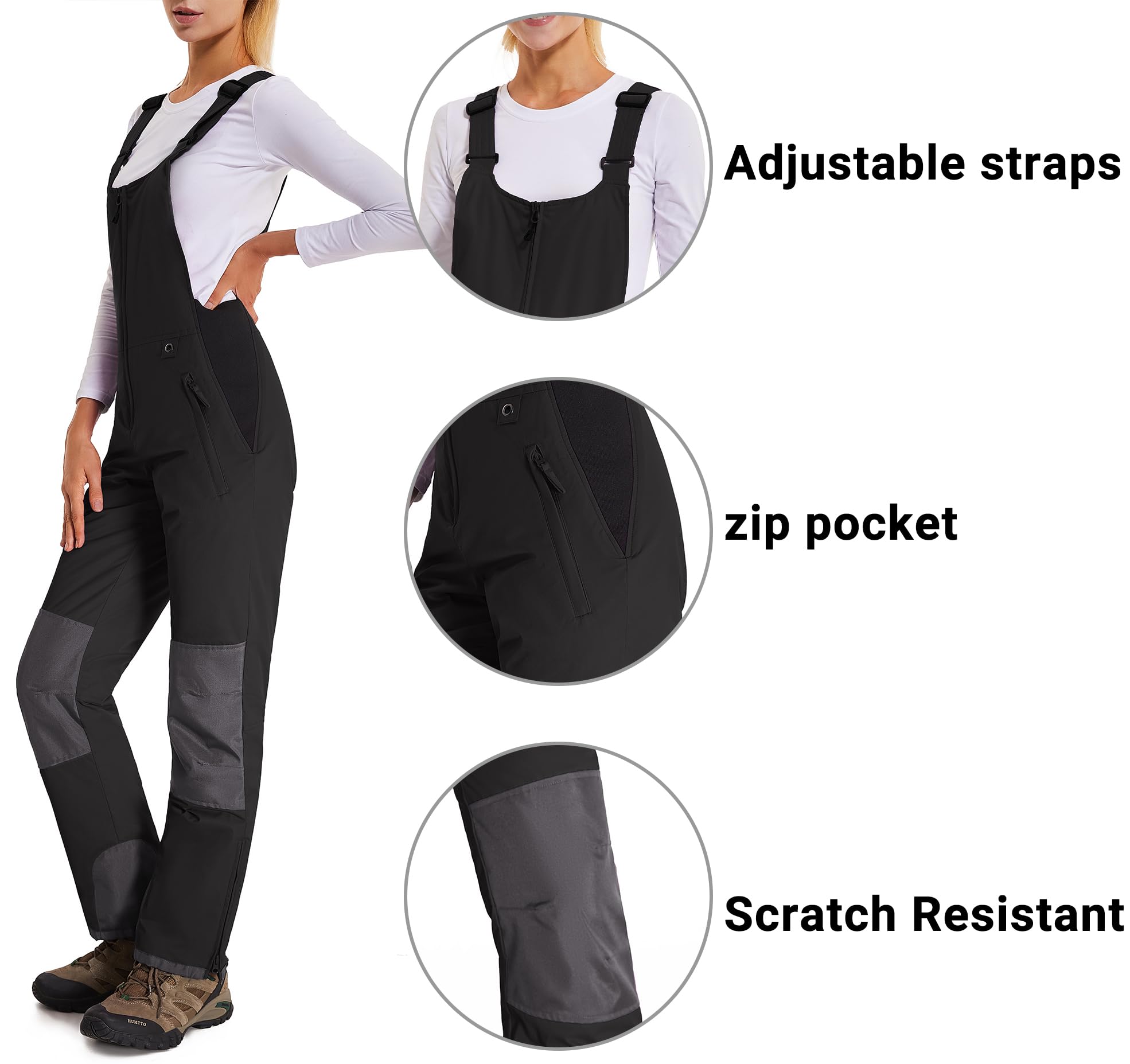 Damen Skihose Latzhose Wasserdicht Softshellhose Overall Winter Warm Gefüttert Schneehose Snowboardhose mit Verstellbaren Hosenträgerhose