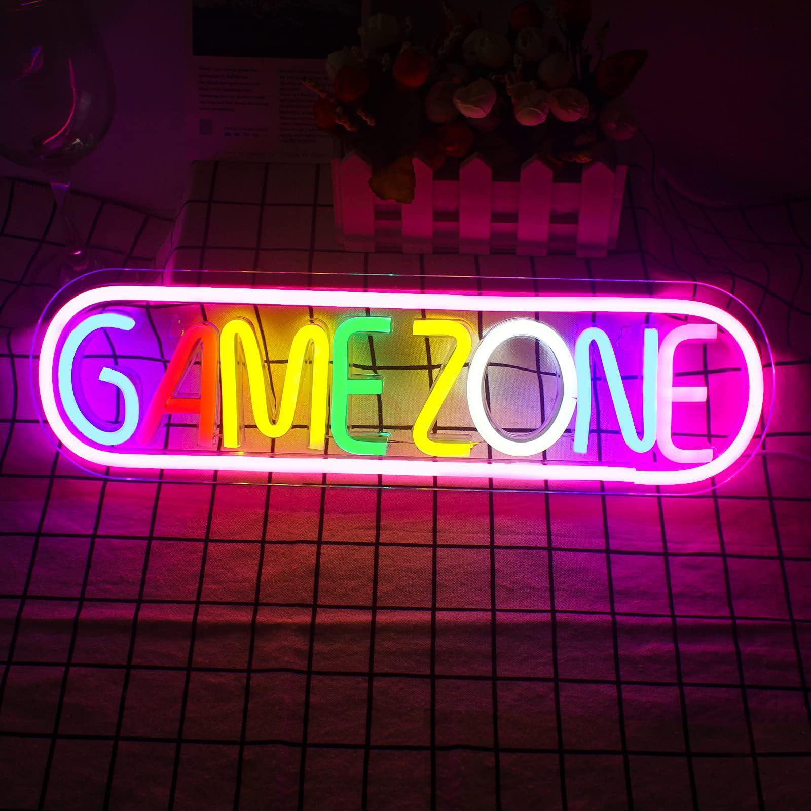 STHomedeco Game Neon Lampe - Alimenté Par USB Enseigne Lumineuse Decor Gaming Cool Néon Pour Chambre Salle De Jeux Bar Enfants Cadeau Décoration De Fête (GAMEZONE-Blue