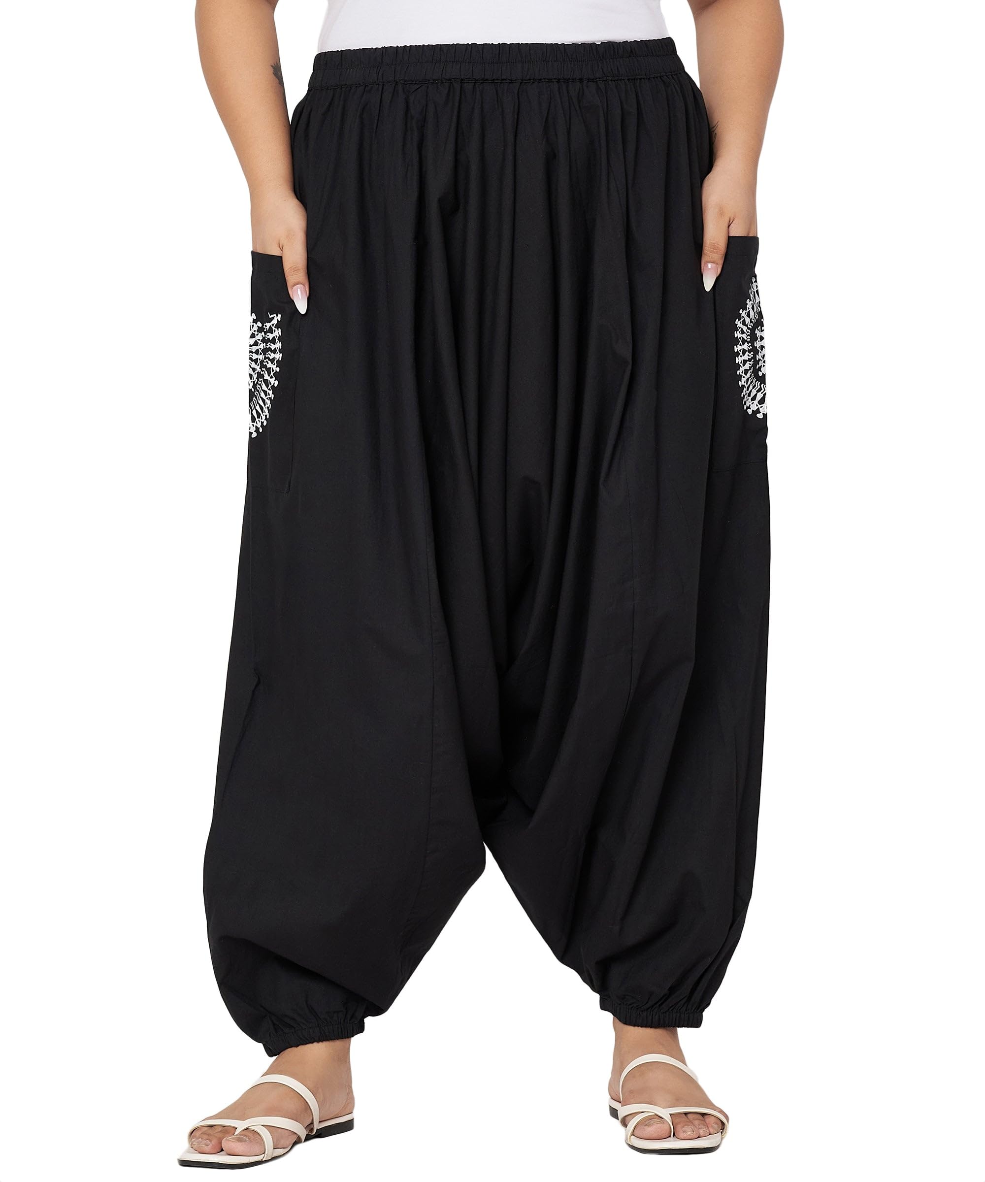 9rasa Women's Plus Size Cotton Printed Pockets Drop-Crotch Harem Dhoti Pants Trouser for Casual Evening FusionWear-picture-20