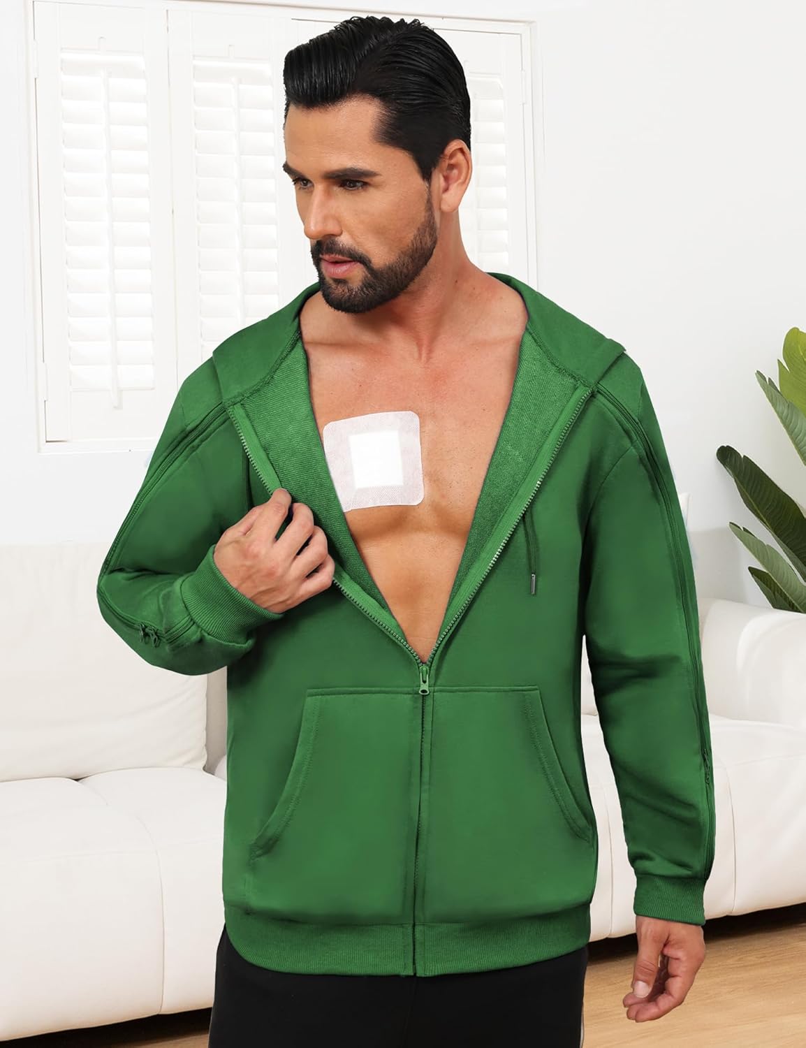 Dialysis Sweatshirt with Arm Zipper Jacket Full-Zip IV Hoodie for Dialysis Clothing Chemo Hoodie with Pockets - Image 3