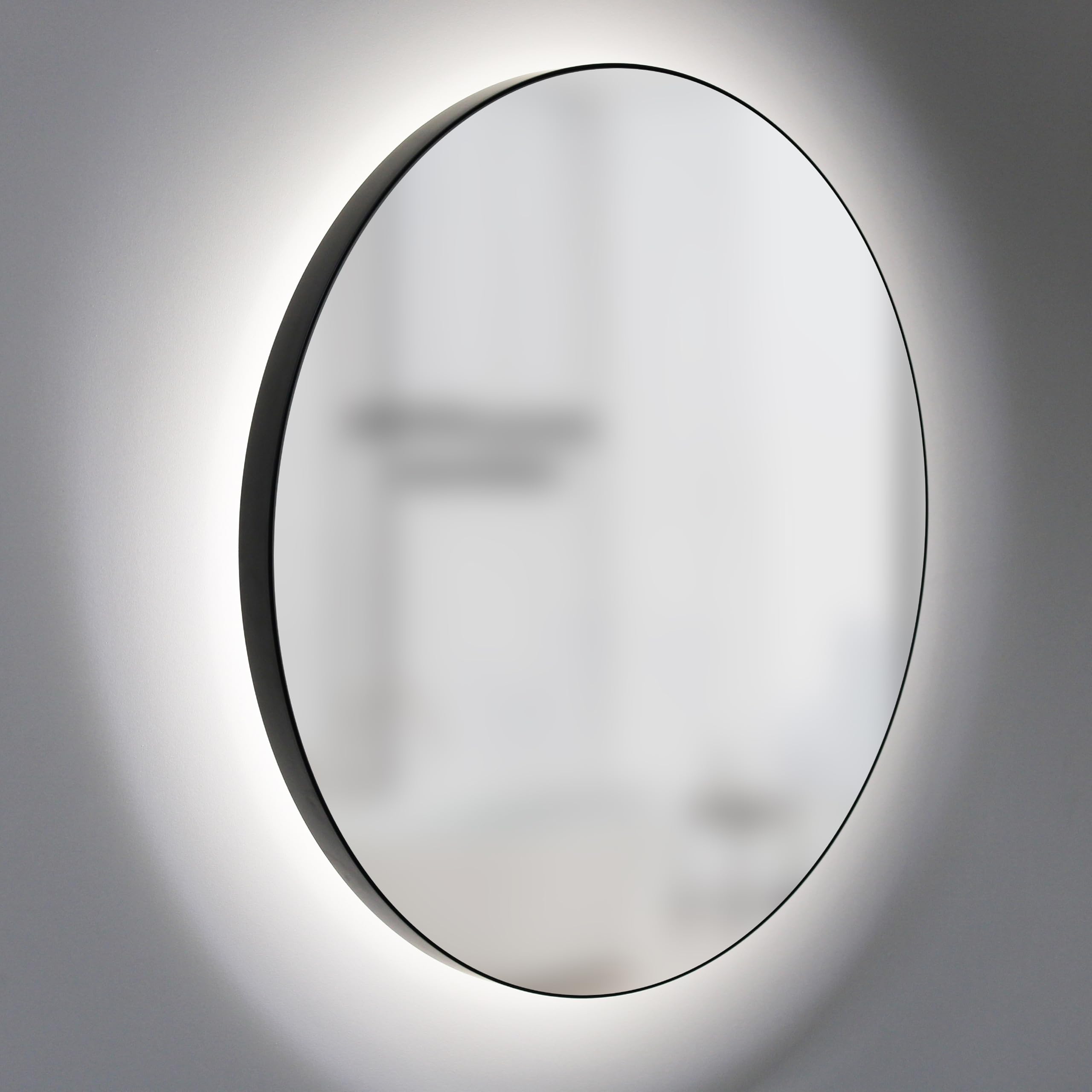 Talos Espejo de baño LED Redondo CESA Shine en Negro Mate, diámetro de 60 cm, luz de Ambiente retroiluminada en Blanco Neutro, Apto para ambientes húmedos Gracias al Marco de Aluminio