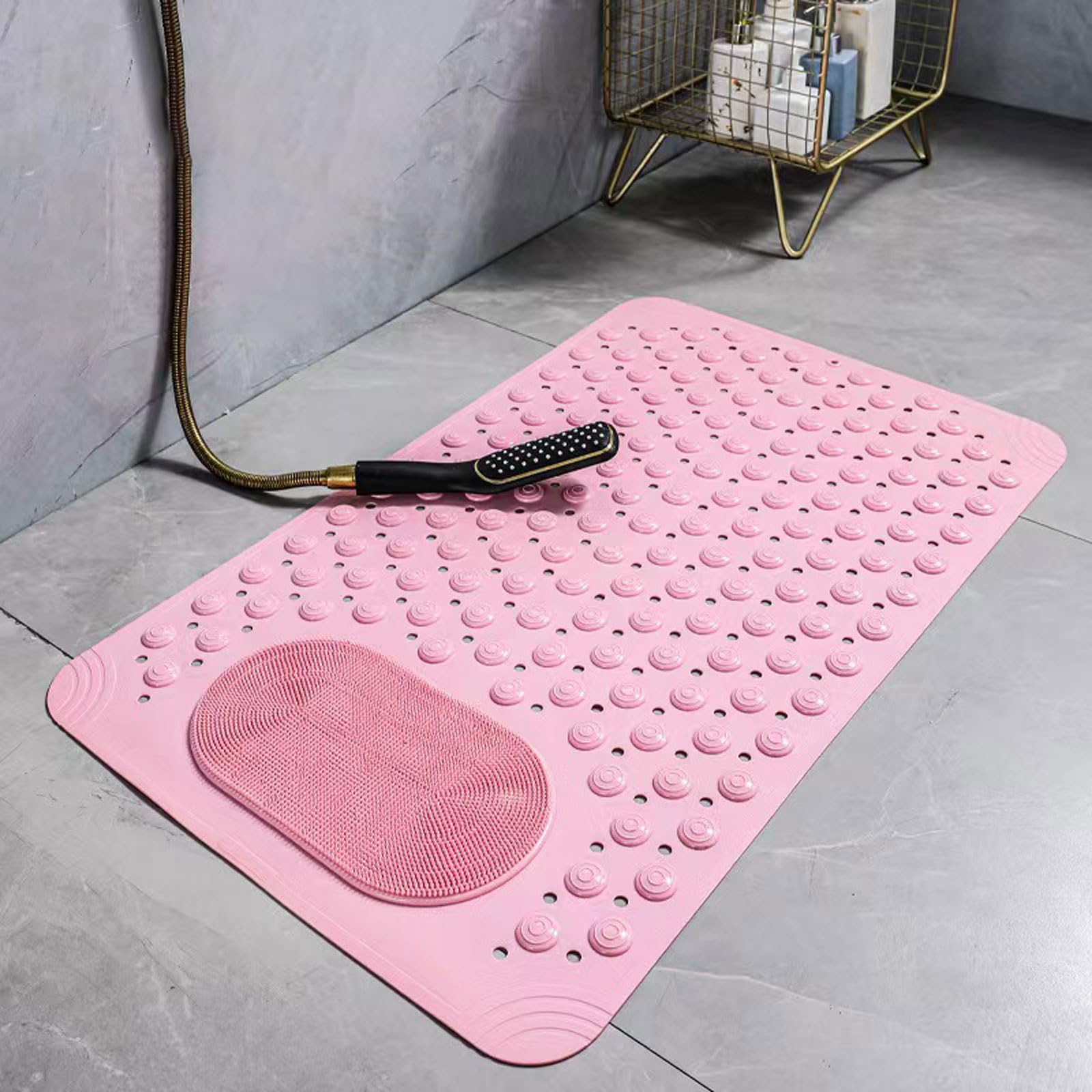 la Ducha, Alfombra De Bañera Antideslizante Suave,Alfombra De Baño Larga,con Ventosas Antideslizantes, PVC,para Baño Y Bañera,para Pisos De Ducha,Bañera(Pink,Width 50CM*Length 80CM)