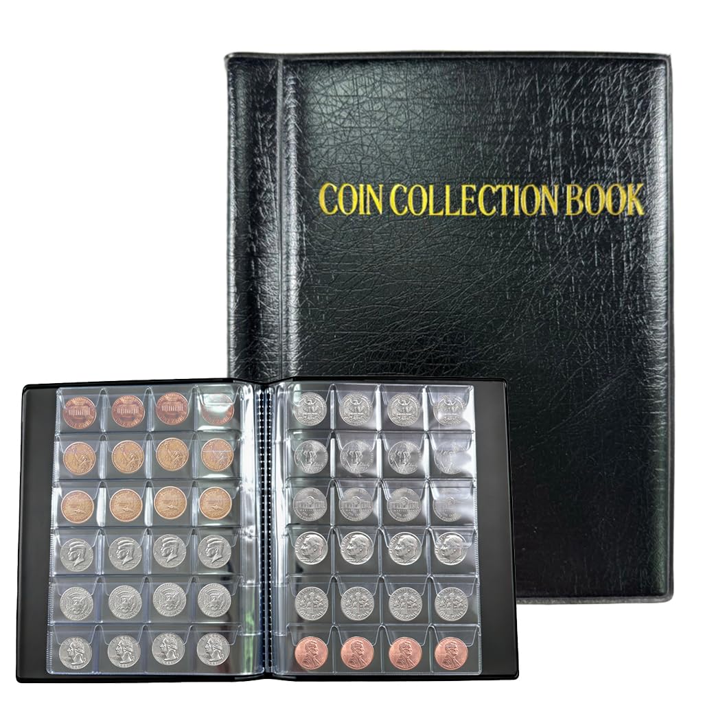 ZIBUYU® 240 Large Pockets Black Coin Collection Book, 3 * 3cm Pockets Fits Indian Rupee 10/Old Rs-1 & Rs-2 Coins, Multi-Use Currency & Stamp Collection Album, Ring and Earring Storage Bag-image-41