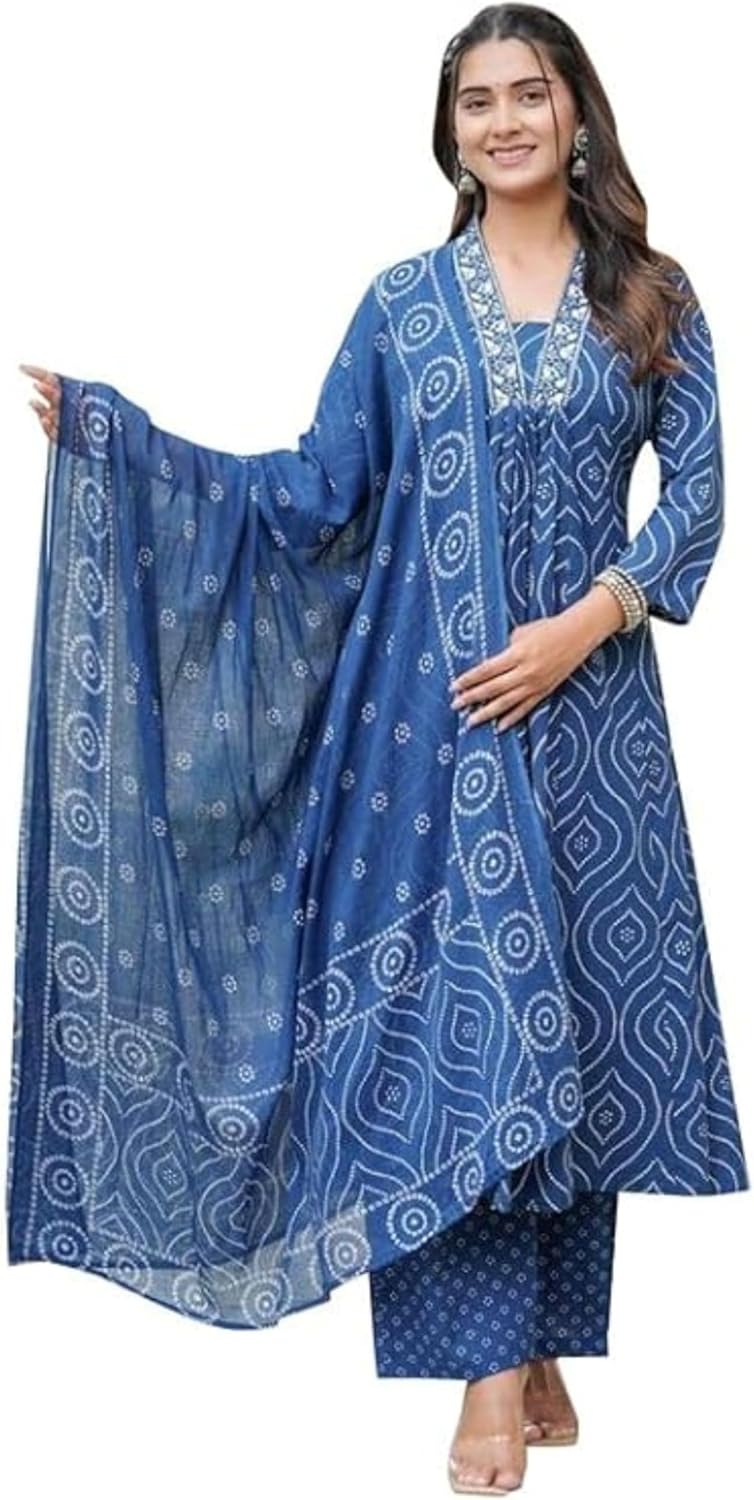 Cotton Anarkali Indian Kurti For Women Summer Dress Kurta Pant With Dupatta Set