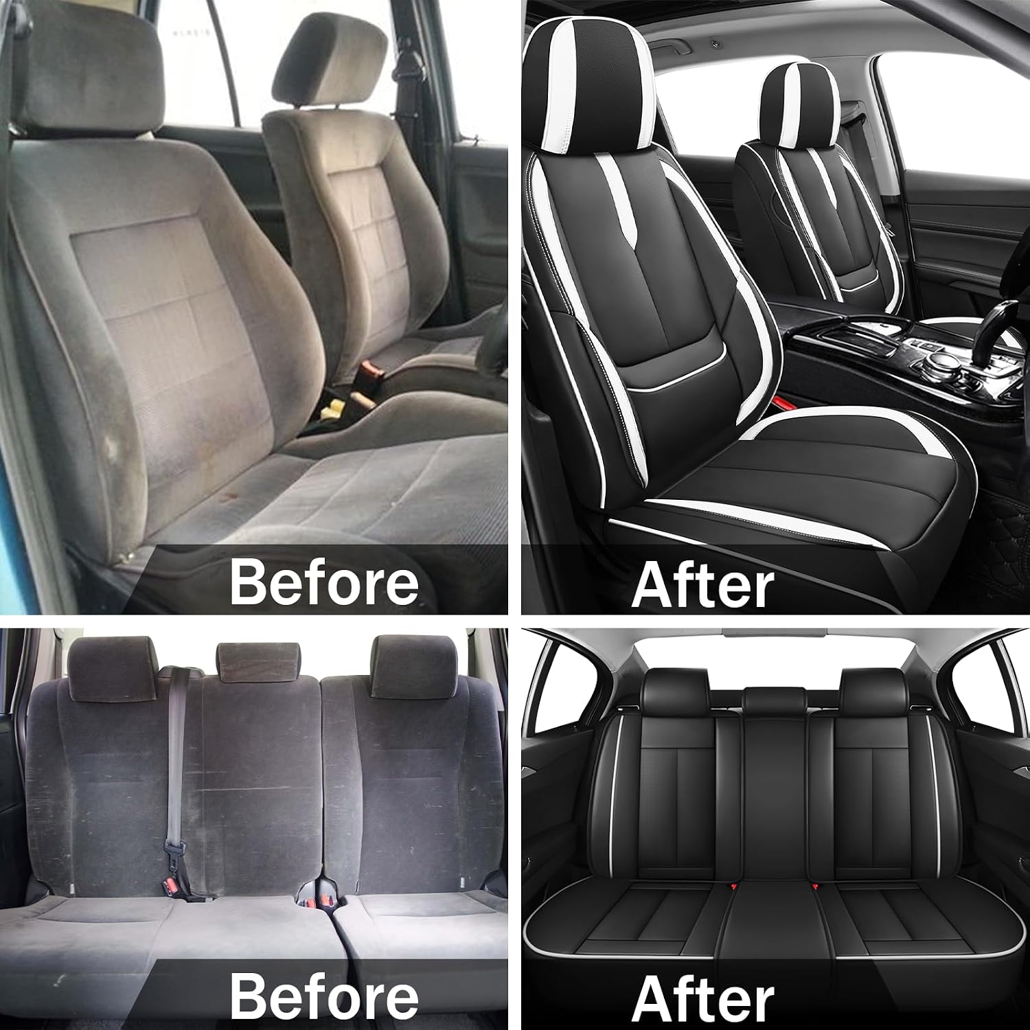 Car Seat Covers Full Set for Subaru Crosstrek 2016-2026,Waterproof Faux Leather Seat Protector, Split Bench Compatible, Breathable Auto Accessories Universal Fit SUV Sedan(Black/White,5 Seat)