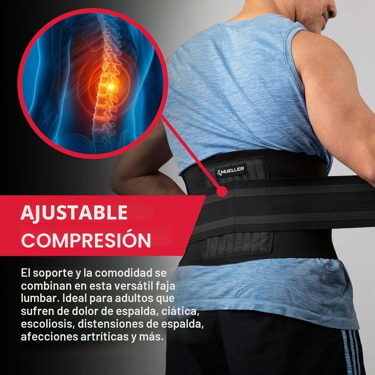 Mueller - Soporte trasero ajustable, color negro, talla única
