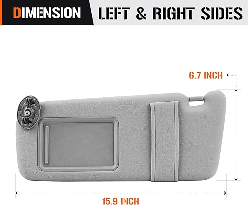 Miniatura 6 de Visera solar izquierda y derecha para Toyota Camry 2007-2011 sin techo solar, lado del conductor y pasajero, repuesto de parasol gris