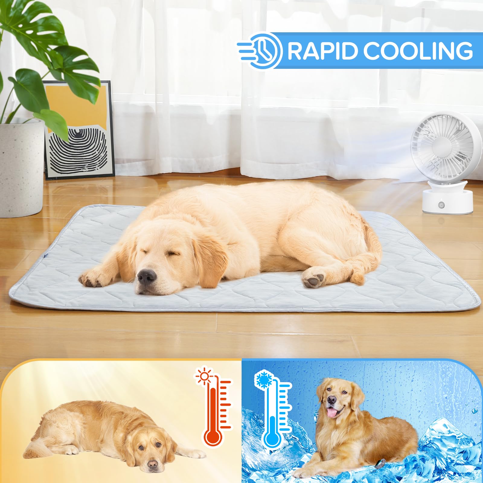 Rywell Koeldeken voor honden, 80 x 112 cm, waterdicht, koelmat voor honden, dubbelzijdig, beschikbaar, voor honden, niet giftig en wasbaar (grijs