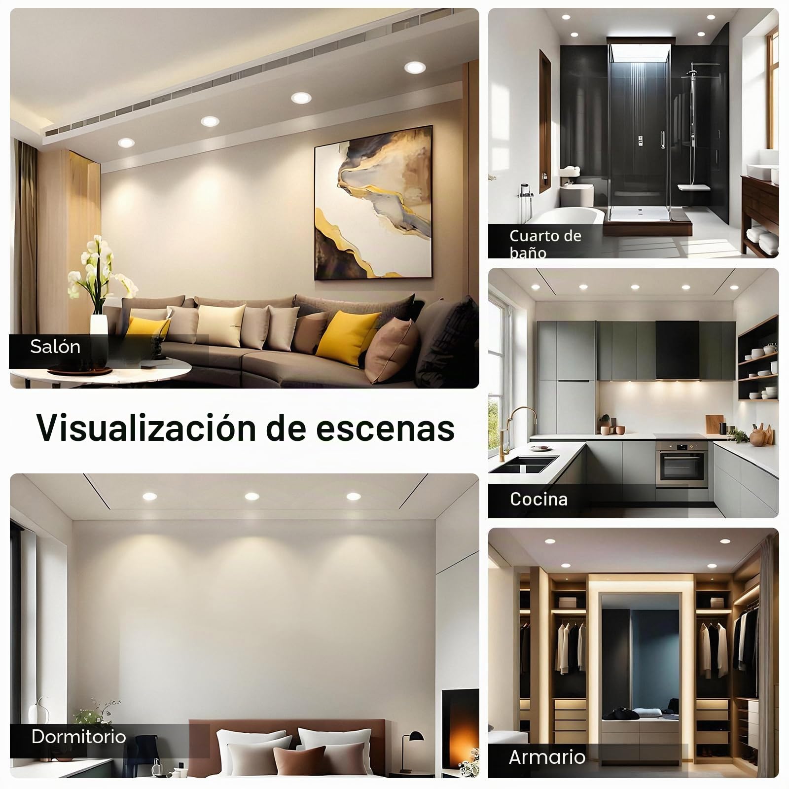 IP44 Focos LED Interior Techo Blanco 7W Regulables 3000K/4000K/6000K, Aluminio die-Casting Dowling LED Techo Empotrable AC220-240V, Orificio 90-105mm, Pack 5