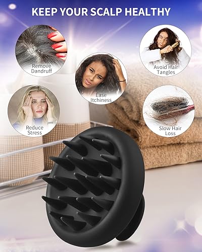 Miniatura 6 de Paquete de 2 cepillos de silicona para masajeadores de cuero cabelludo, limpiador de cuero cabelludo para ducha con cerdas suaves, cepillo para el