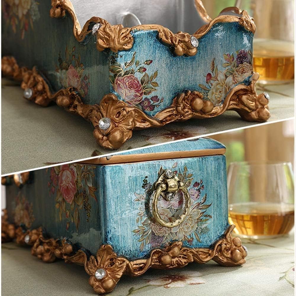Tissue Box Holder Embellishments European And Style Retro Storage Box Home Living Room Coffee Table Creative Multi-function Trays Luxury Napkin Carton Resin Ornaments Hand-painted ( Color : Beige )