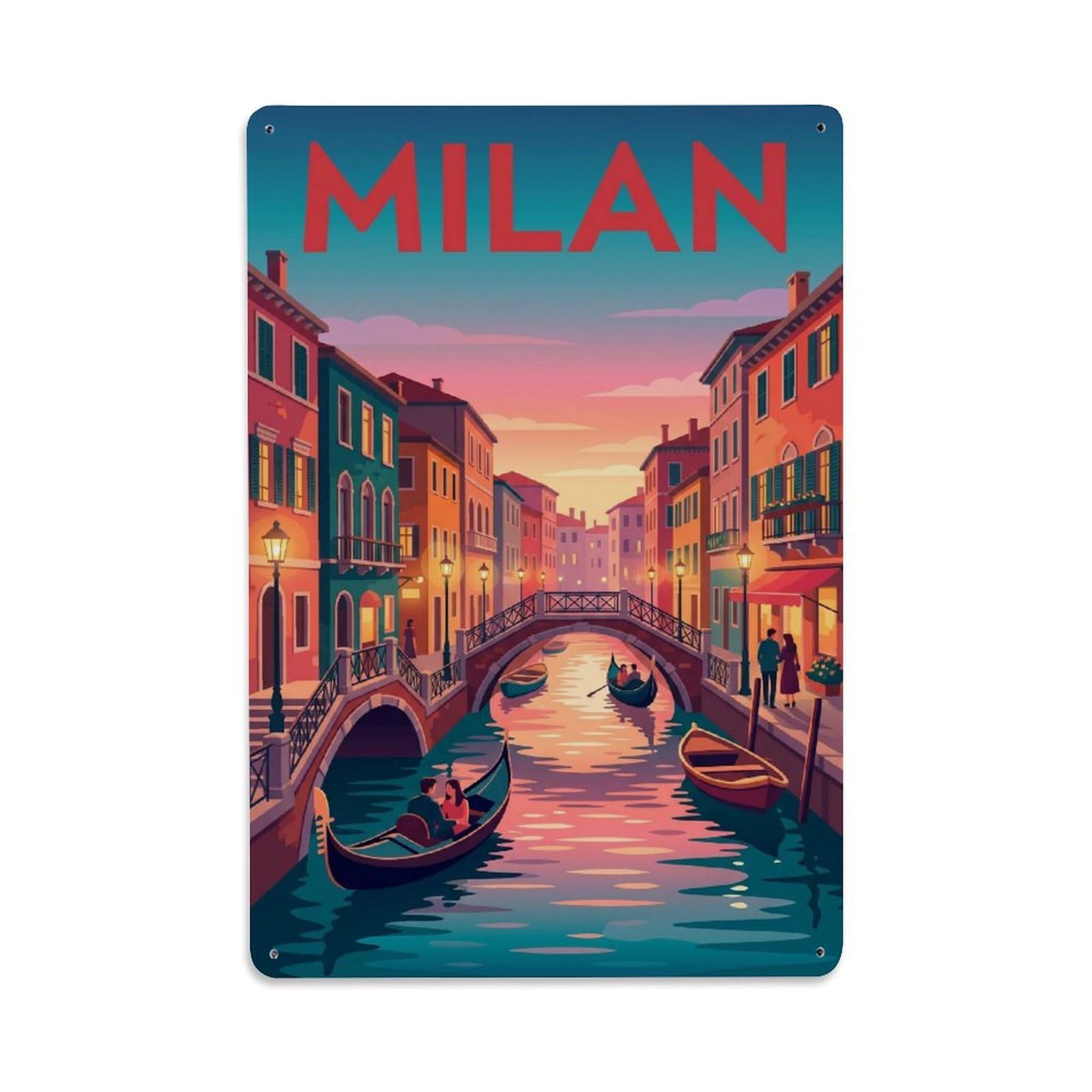 Olhnbad Style Cathedral Milan Italy Romantic City Travel Metal Tin Sign