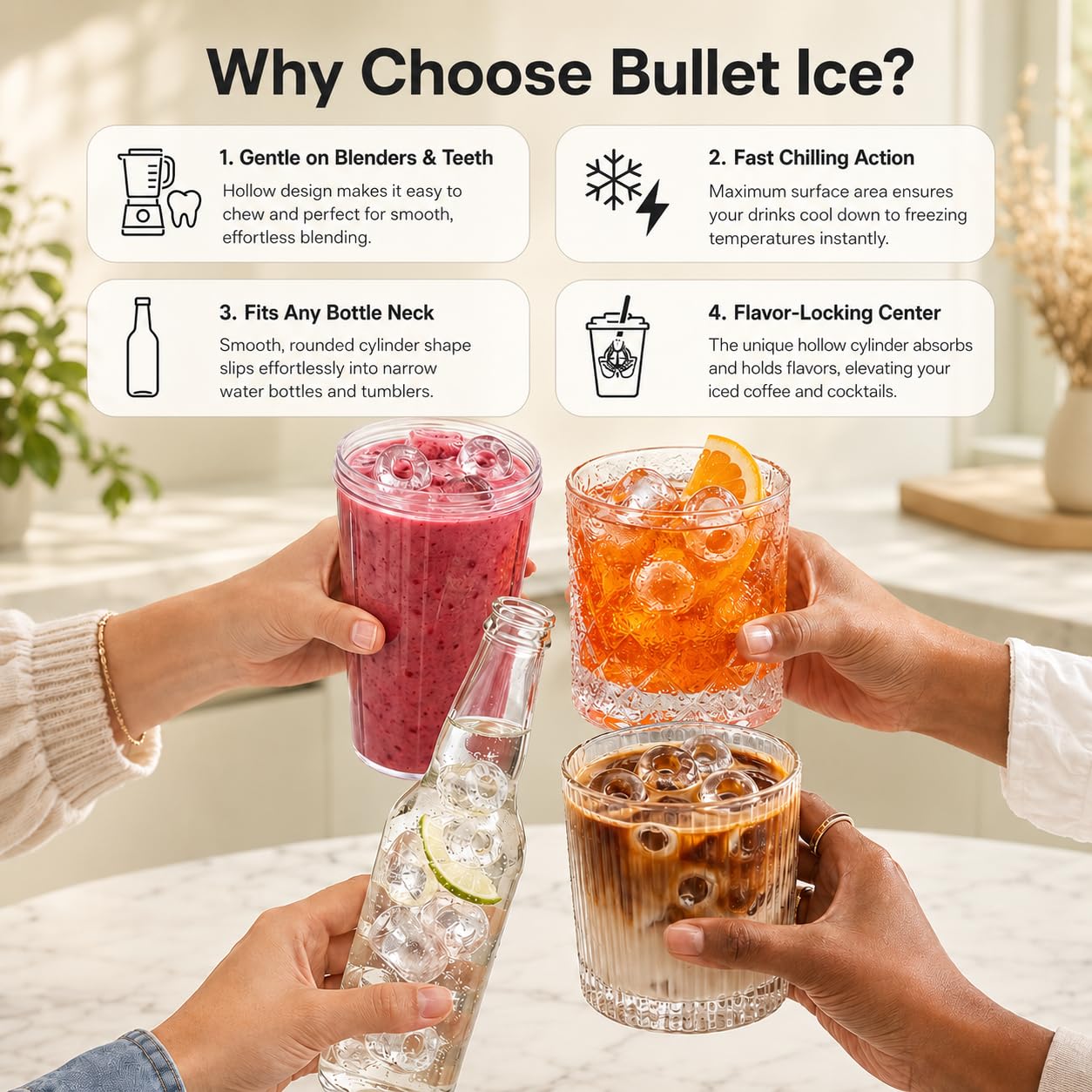 Máquina de Hielo de Bala Transparente, 9 Cubitos en 6-8 Min | Depósito 1,3L con hasta 63 cubitos, 2 tamaños ajustables y autolimpieza para hogar, oficina, camping y fiestas.