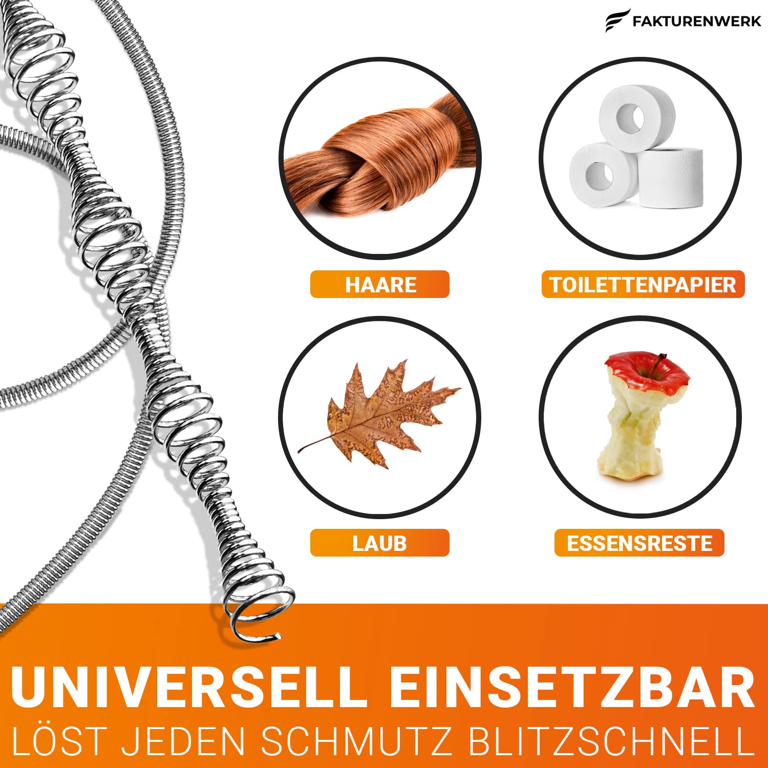 Espiral de limpieza de tubos, 7,5 metros de longitud, incluye guantes y bolsa de almacenamiento