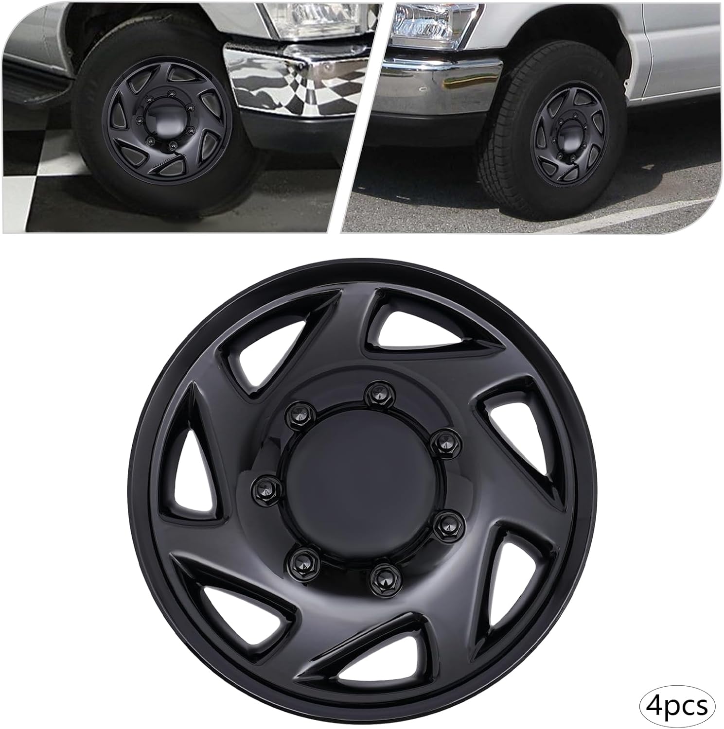 4 Pcs Hub Caps Van Full Wheel Covers Hub Caps Compatible with Ford Econoline E250 E350 E450 1999-2018 16" Steel Wheel Covers Rim Simulators (Black)
