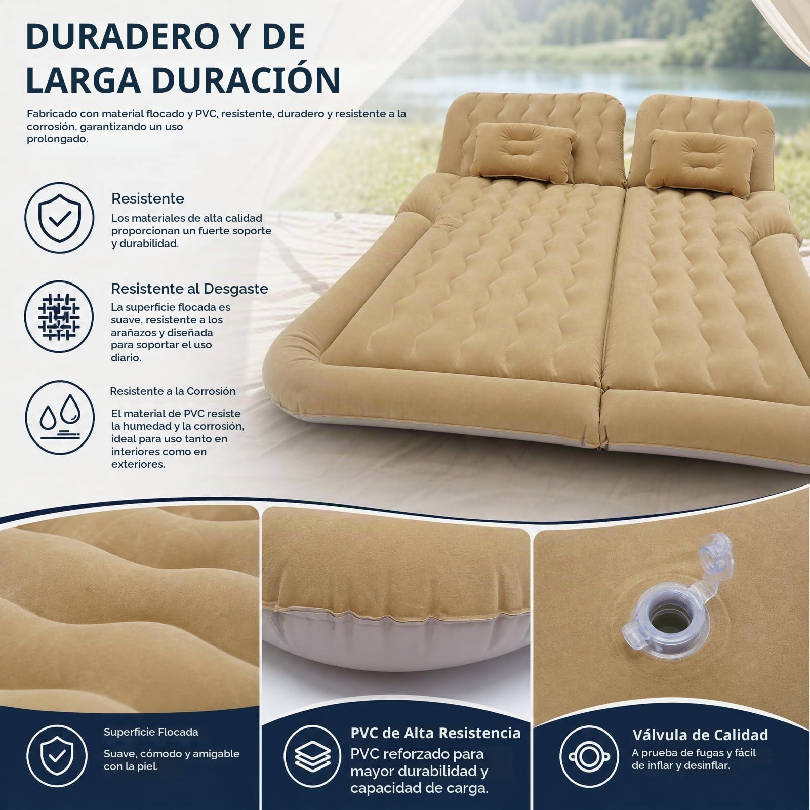 Colchón plegable para coche, 174 x 126 cm, colchón de aire portátil de 300 kg, superficie de apoyo para vehículo con bomba eléctrica, colchón para dormir de camping con almohada, cama de viaje