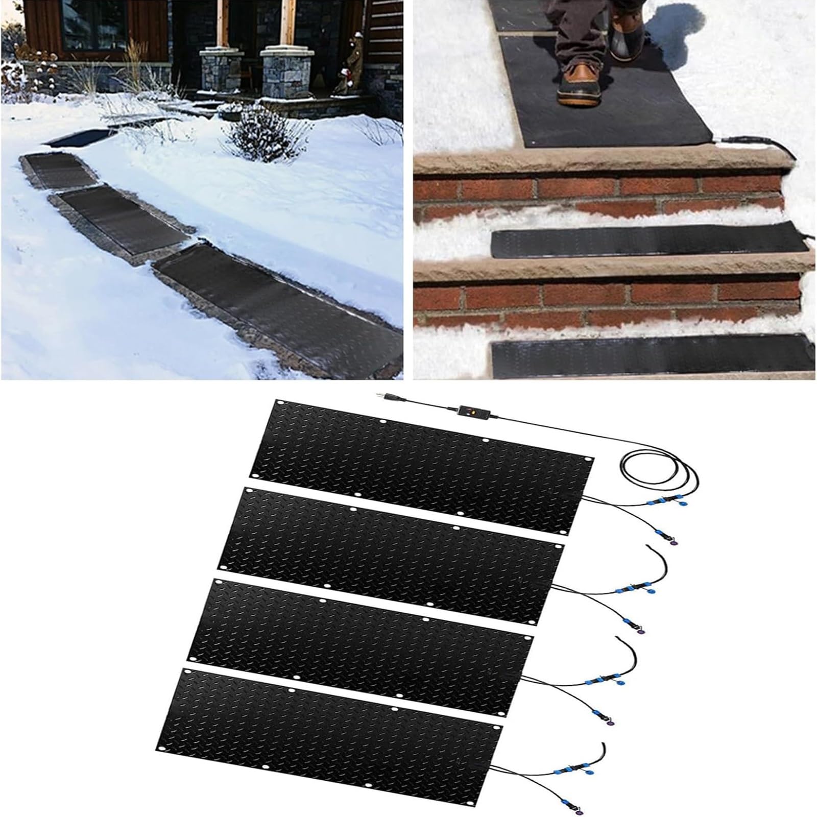Tapis de fonte de neige pour utilisation en extérieur : tapis antidérapant pour passerelles d'hiver et escaliers pour une élimination rapide de la neige (40 x 200 cm x 4 pièces)