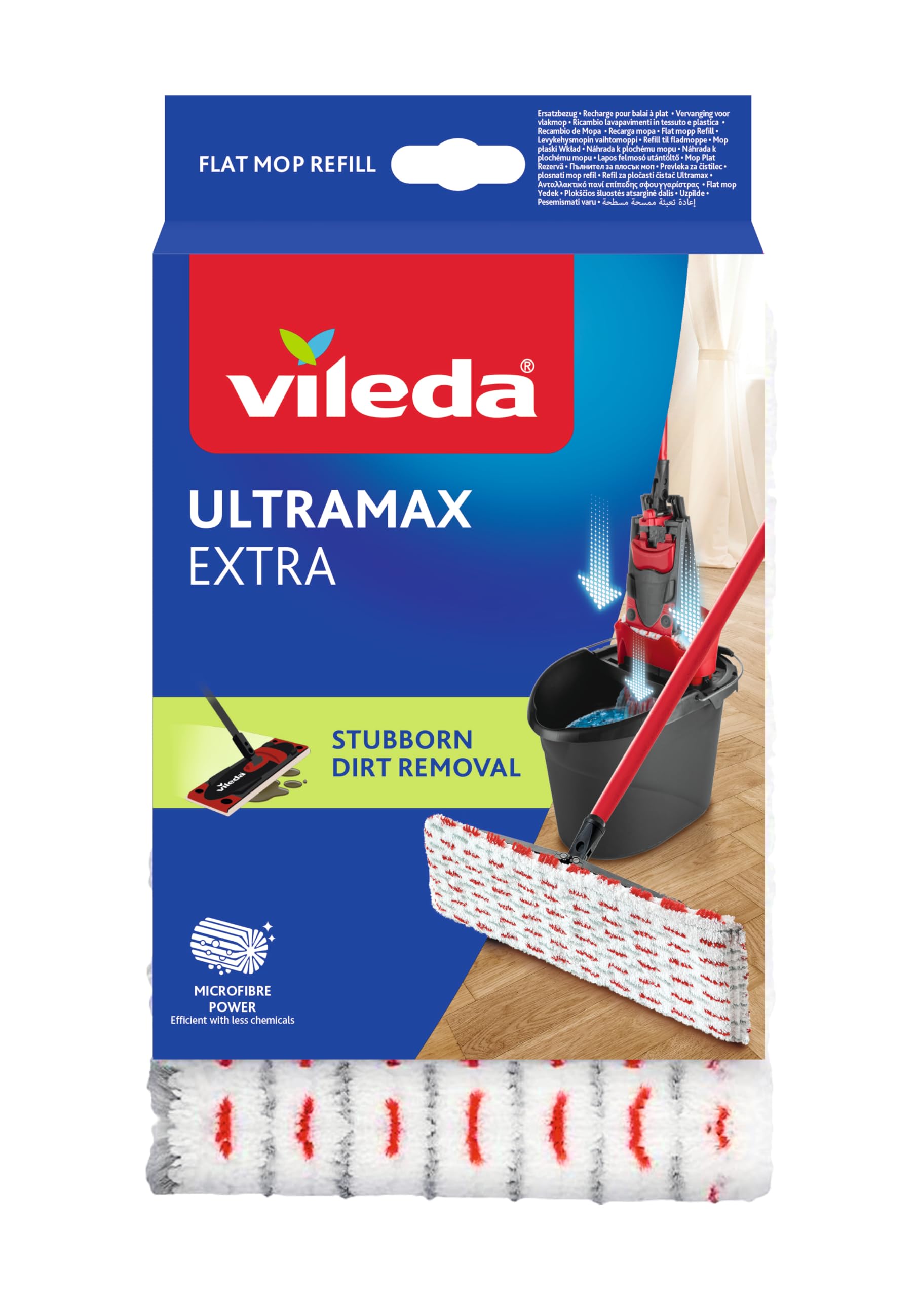 Vileda UltraMax | Recambio de mopa Vileda para el Sistema Ultramax | Apto para Todo Tipo de Suelos Duros |1 Unidad | Color Blanco y Rojo