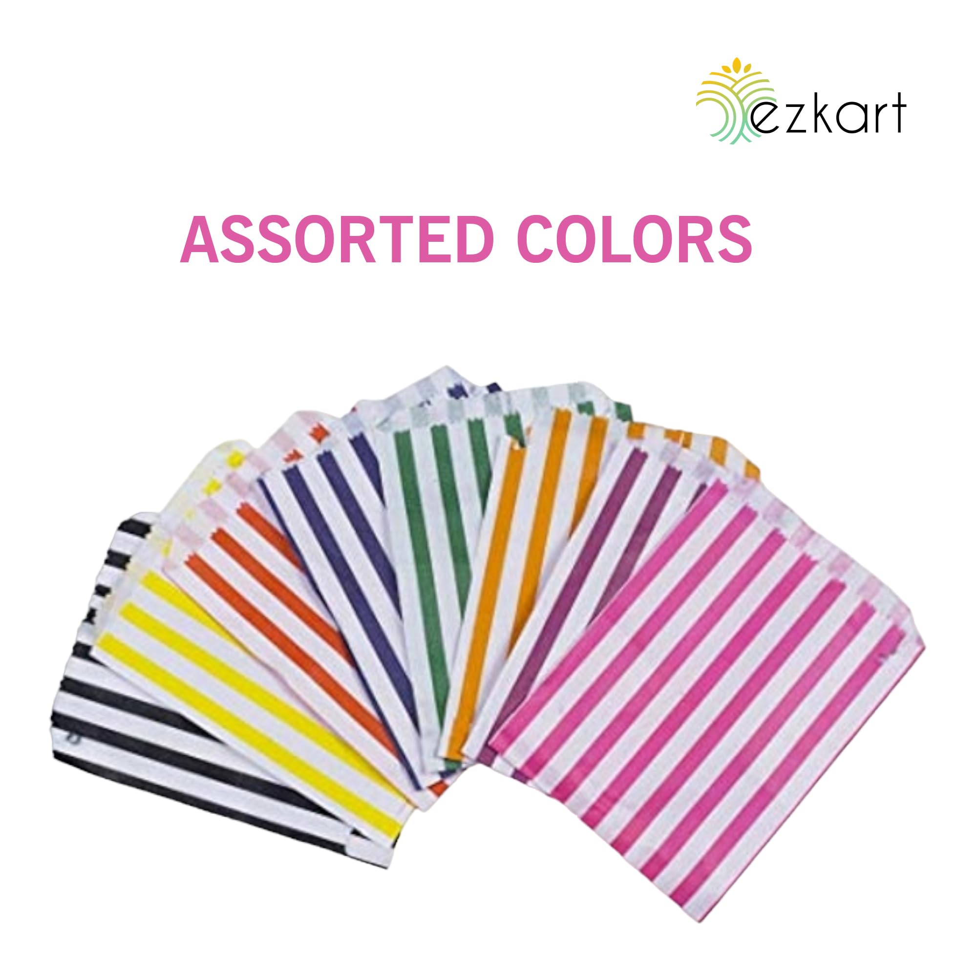 ezkart Pack of 200, Assorted Striped Candy Paper Bags is perfect for Wedding Cake Gift Shops Kids Parties, Popcorn - Image 2