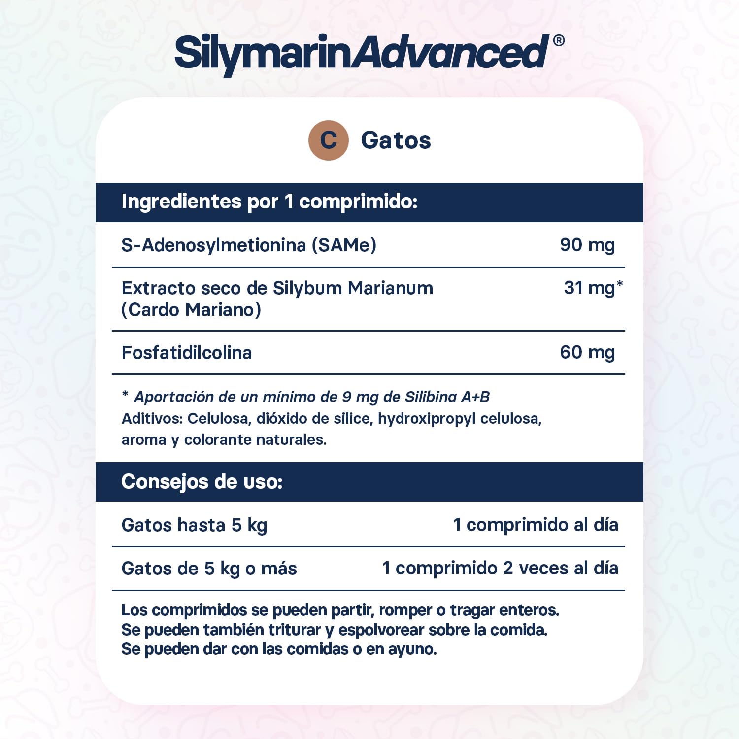 Suplemento Hepático para Gatos - Suplemento de Cardo Mariano para Mejorar la Salud Hepática - con S-Adenosilmetionina (Same) y Silibina - 30 Comprimidos