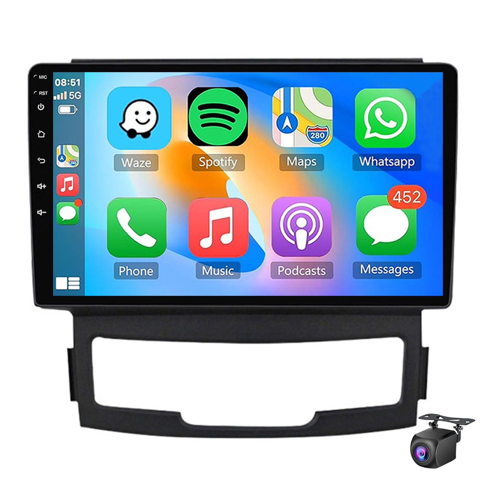 Car Radio Stereo for SsangYong Korando 2010-2013 9 Inch 1280P Touchscreen with DSP Wireless Carplay Android Auto GPS Navigation WiFi Bluetooth 5.0 FM/RDS EQ SWC AHD Backup Camera(Size:8Core 8+128G)
