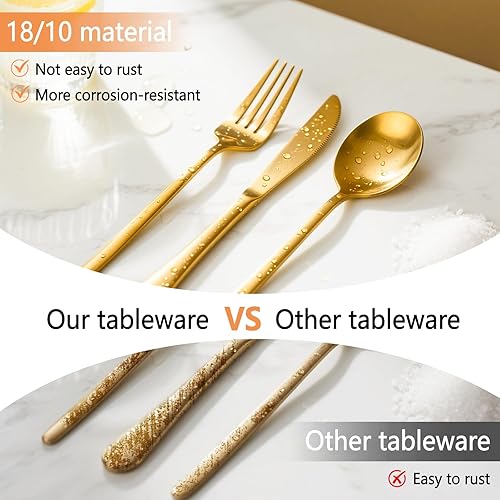 Miniatura 6 de Juego de 48 cubiertos dorados con cuchillos para carne, vajilla de acero inoxidable, cucharas y tenedores, para bufé, cocina, restaurante, hotel,