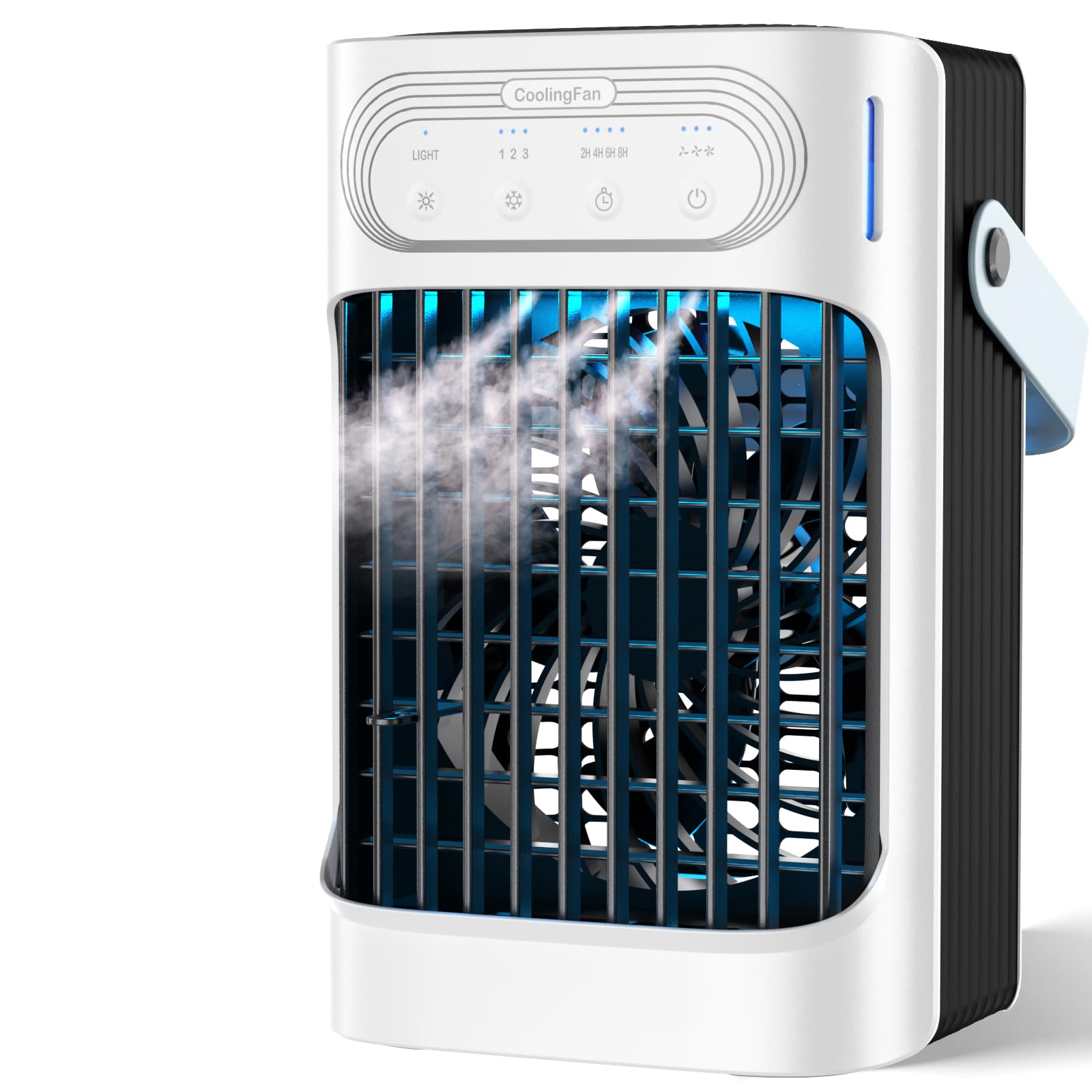 Mini condizionatore d'aria portatile, 800 ml, unità CA portatile con 3 nebbia fredda e velocità, 7 luci notturne e timer 2-8h, refrigeratore d'aria personale per camera da letto, ufficio, campeggio
