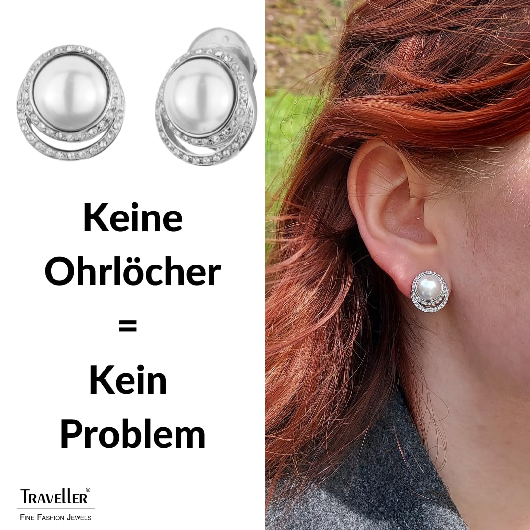 Traveller Orecchini clip – perla bianca – cristalli, Perla