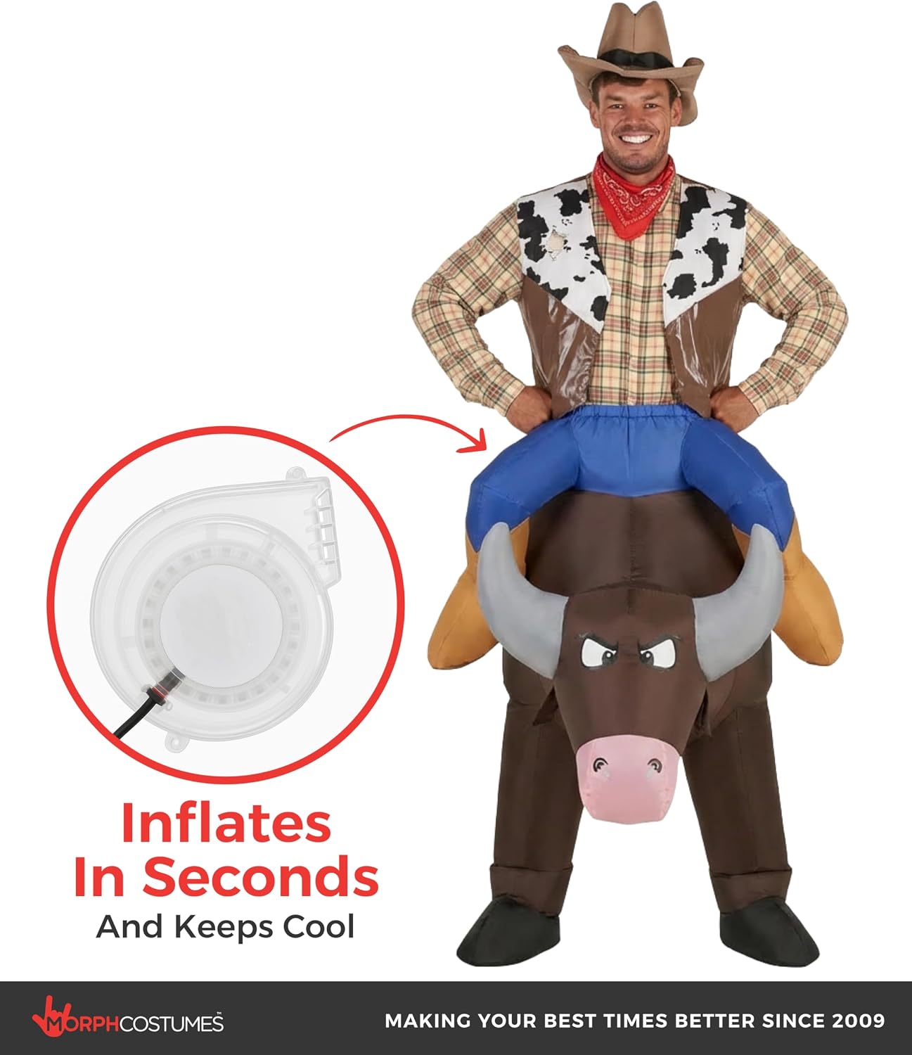 Morph Inflatable Bull Costume Adult, Bull Costume for Adults, Inflatable Rider Costumes, Blow Up Costumes for Adults
