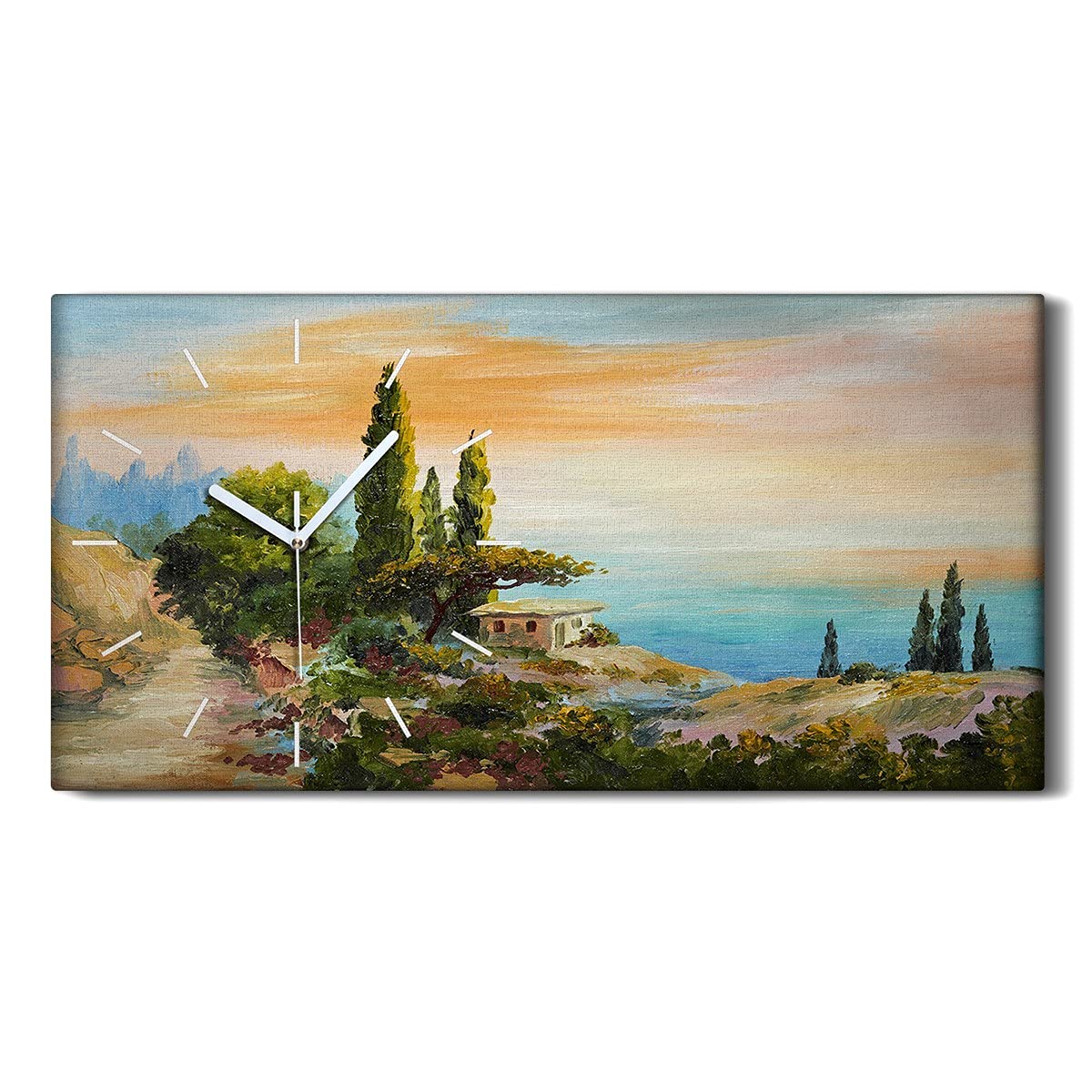 Horloge Toile Coloray 60x30cm Décoration Art Mural Moderne Silence Paysage Sunset
