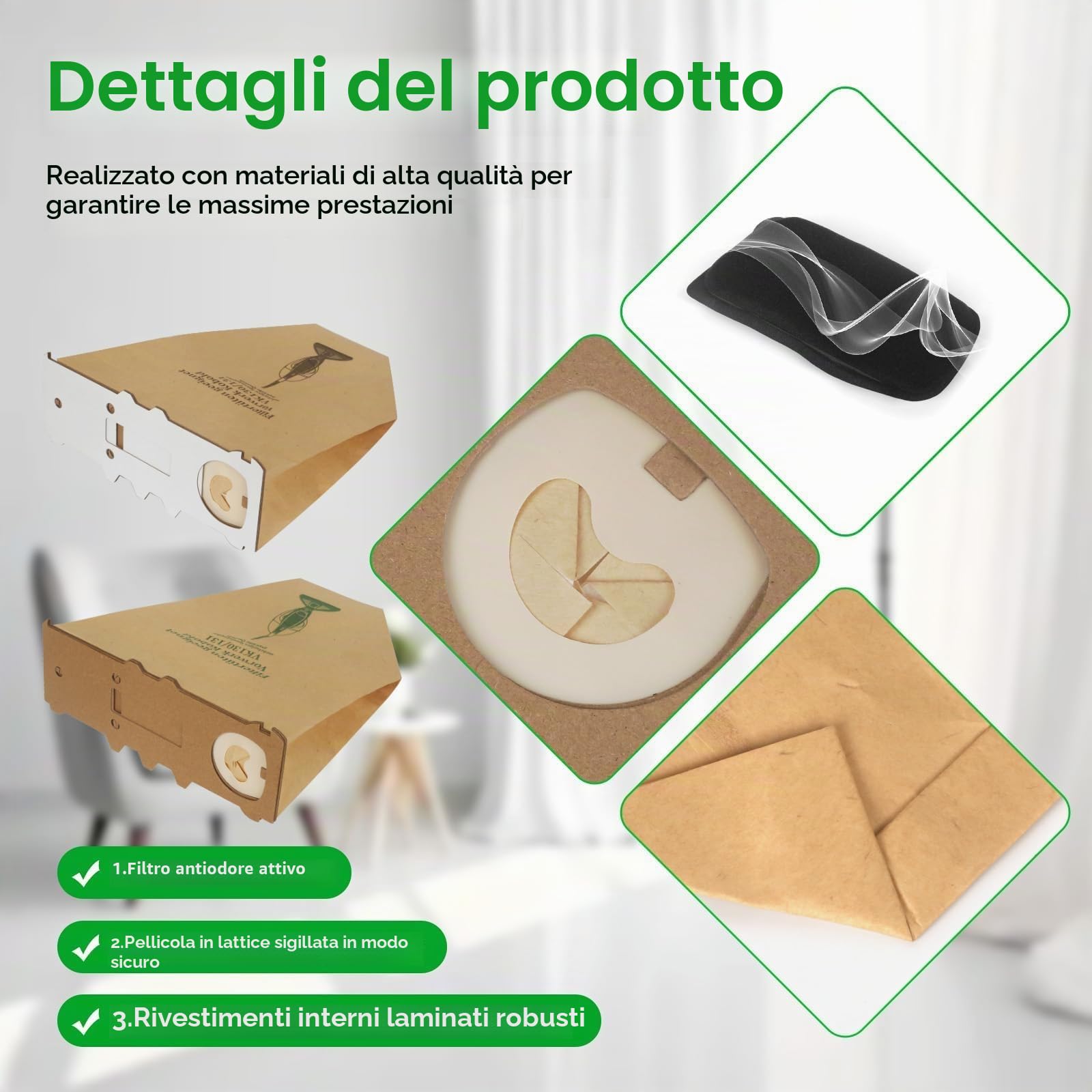20 Sacchetti per Folletto VK130 VK131 VK131s con 2 Filtre Motore e 1 Filtri Hepa per Aspirapolvere Vorwerk