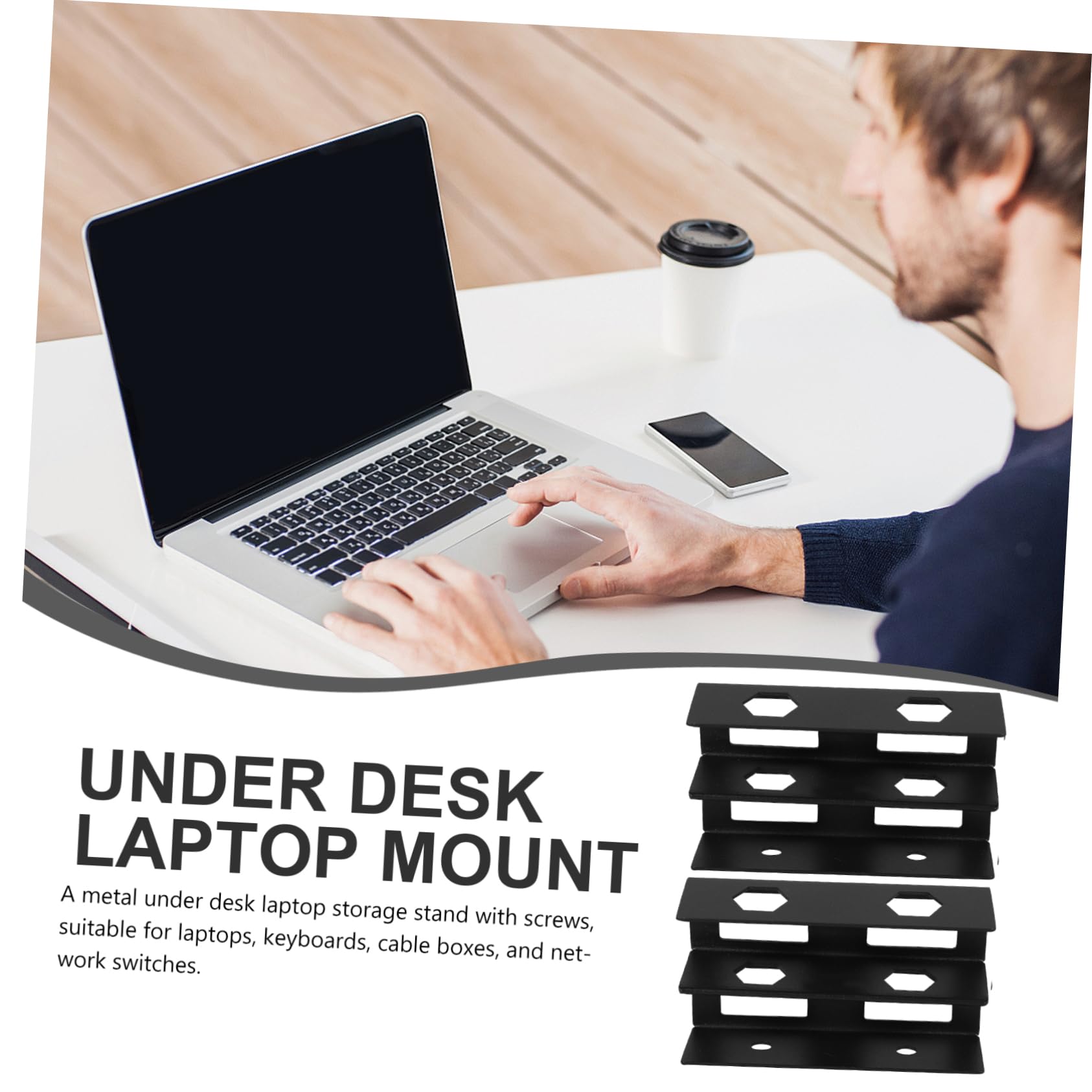 HOMSFOU 3 Juegos Soporte para Laptop Bajo Escritorio Soporte Doble Capa para Organizar Laptop y Cables Instalación con Tornillos