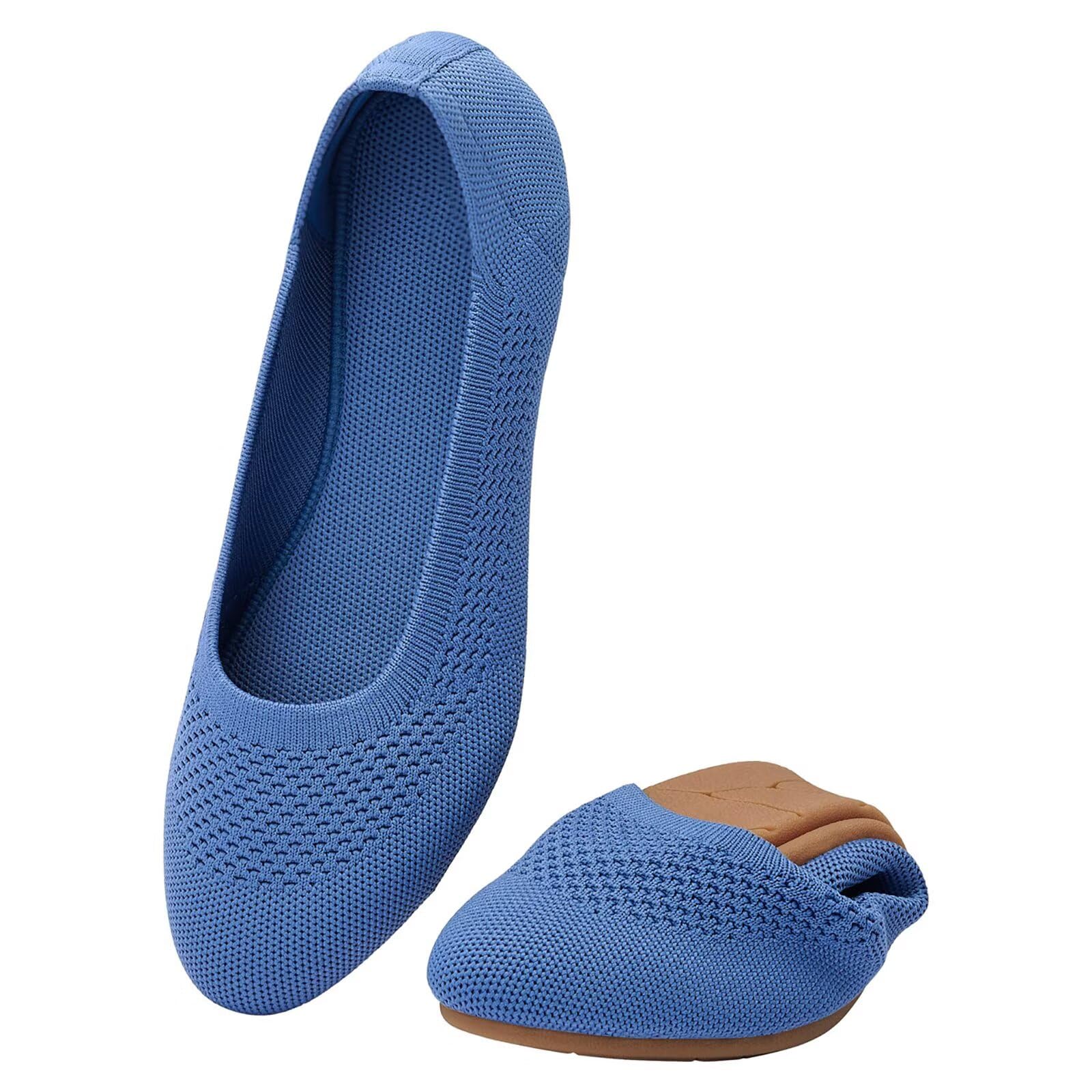 Women's Ballet Flats, Breathable Comfort Knit Slip On Walking Shoes