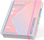 Hardcover Spiral Carnets 8.5" X 11" Prise de note 5 Sujet Notebook College Règle avec les séparateurs 240 Pages 100GSM Aesthétique Spiral Notebook pour l'école de travail Mignon Journals pour les femmes Écriture