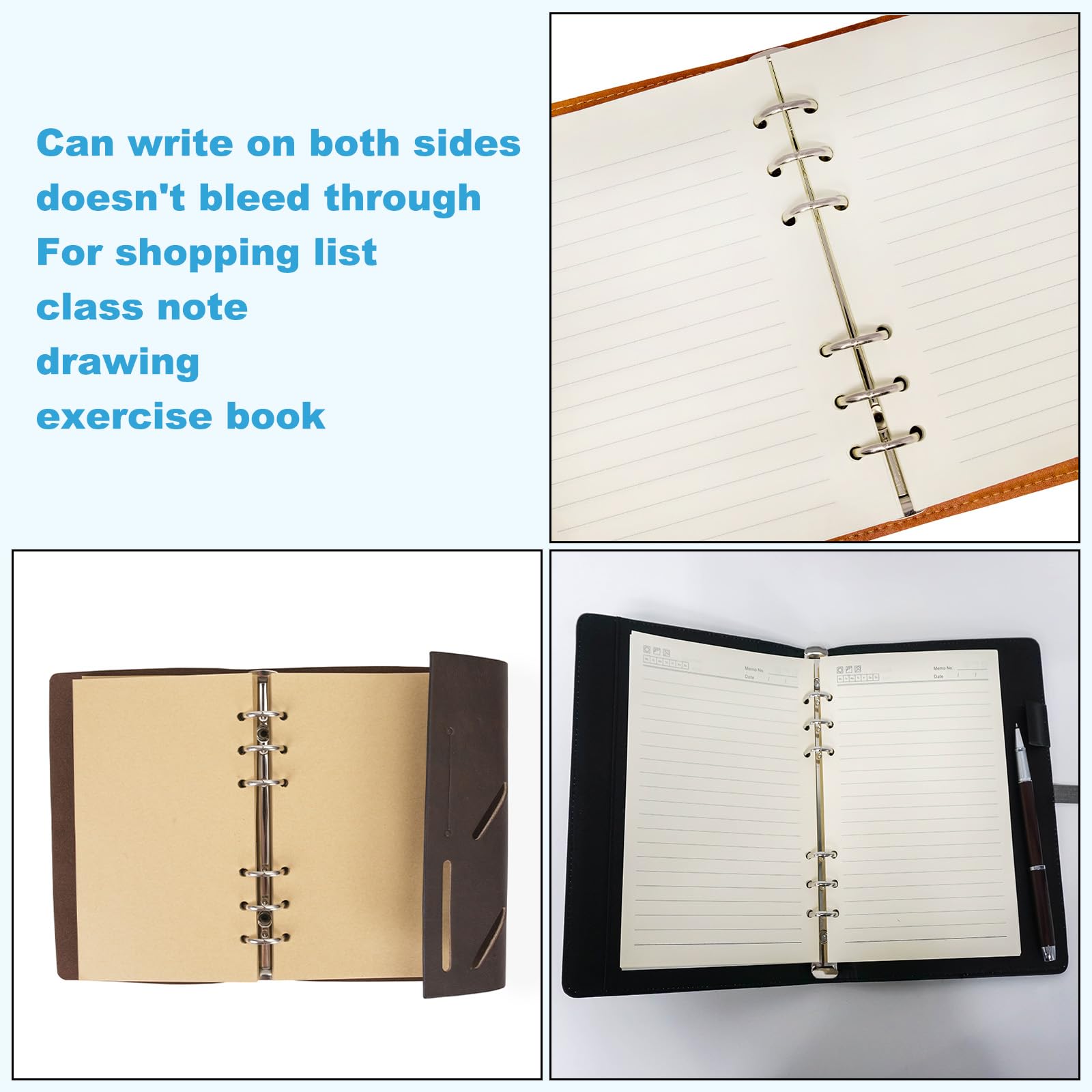 PATIKIL Papier kraft A7 non ligné rechargeable 6 trous 80 feuilles Beige