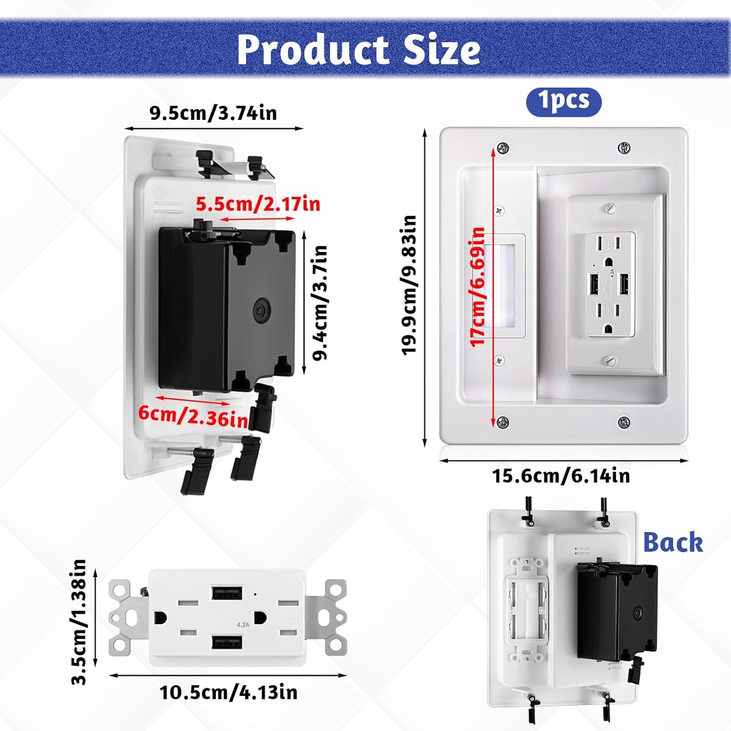 in Wall Cable Management Kit with Dual AC Outlets & Dual USB-A Ports - Recessed TV Power Kit for Wall Mounted TV, Hide Cords with Brush Plate Pass Through for Power Cables & Low Voltage Wires (White) - 5