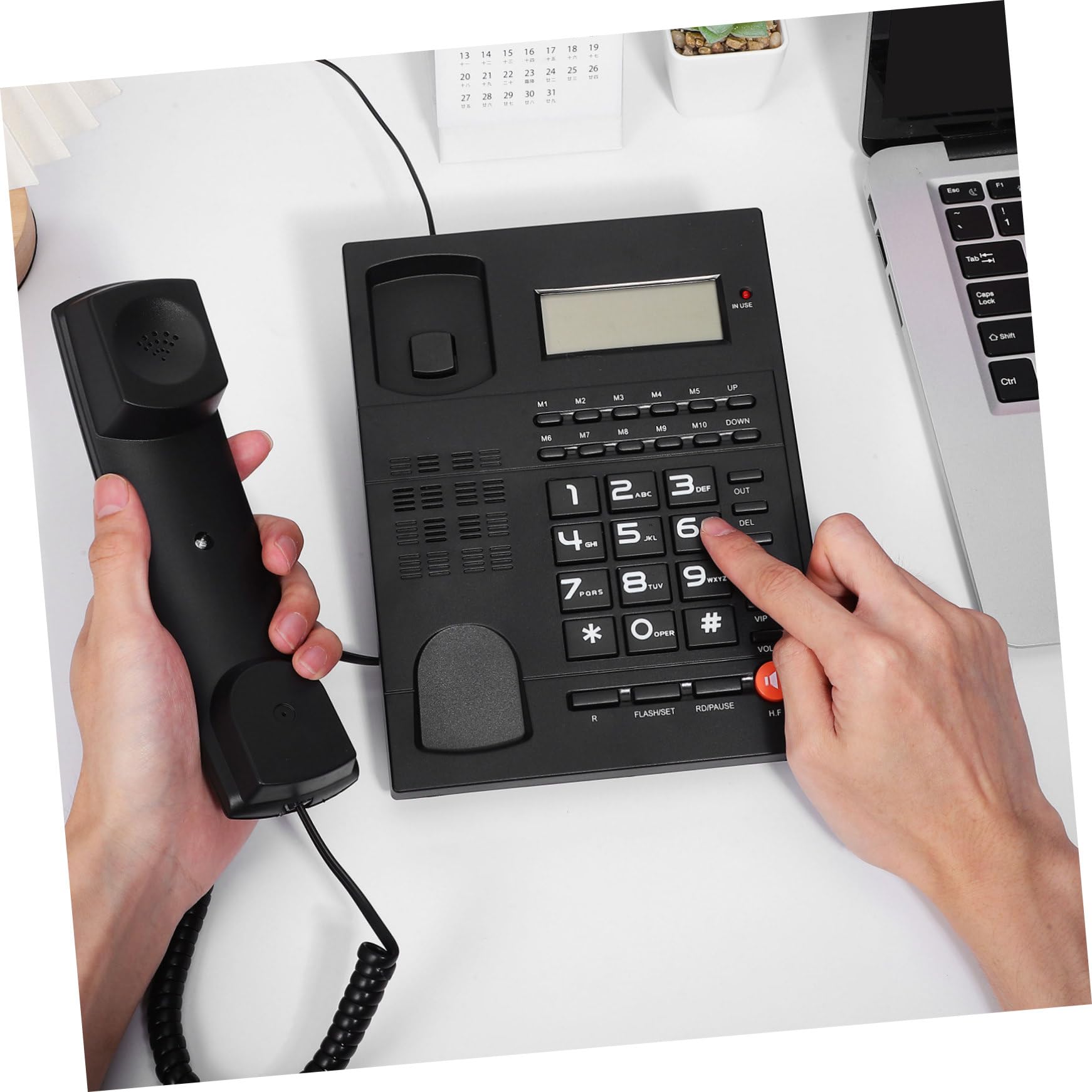 Telefono da Ufficio con ID Chiamante e Selezione Tono Telefono da Tavolo per Casa e Hotel Design Chiaro per Anziani Riconoscimento Chiamate e Volume