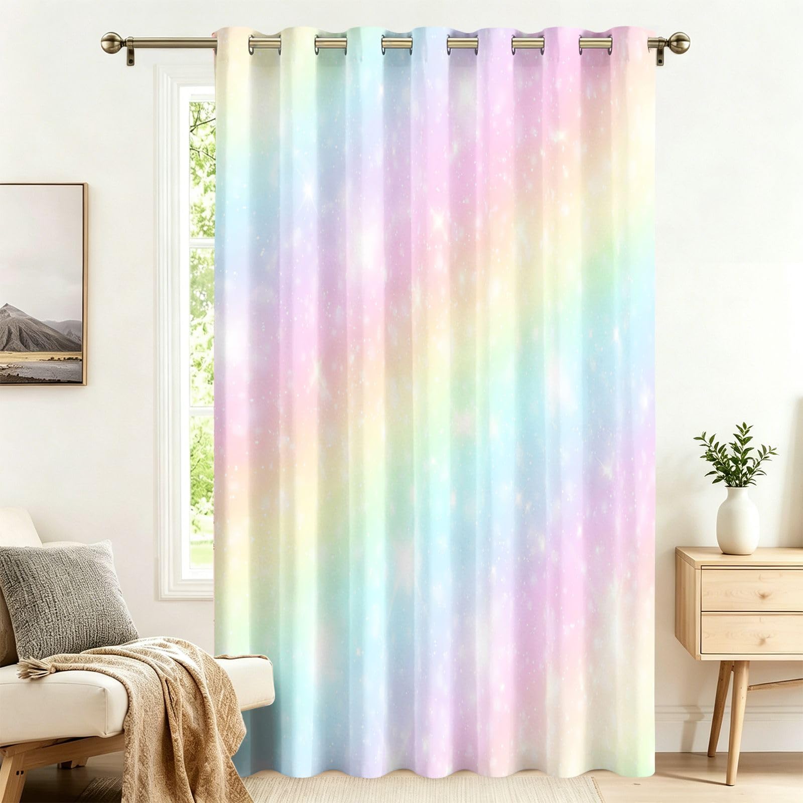 Fadaing Girls 1 Colour Gradient Rainbow Curtains With Eyelets, Piece, Room Divider Curtains, Blackout, 210 X 200 Cm, Darkening Thermal Curtains, Heat Insulating, Winter, Summer, Thermal Protection, Indoor