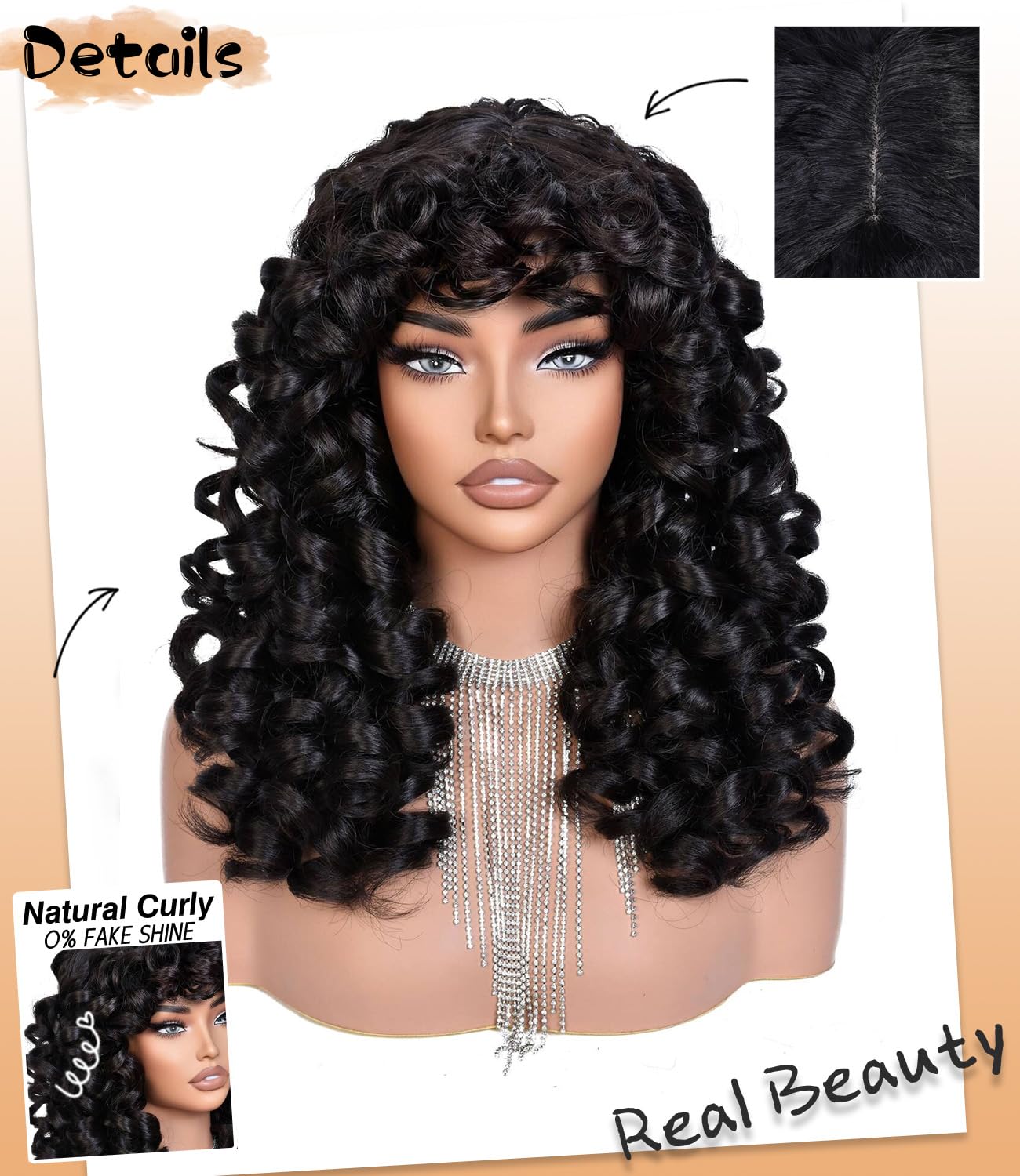 RunM Long Curly Synthetic Wig with Bangs