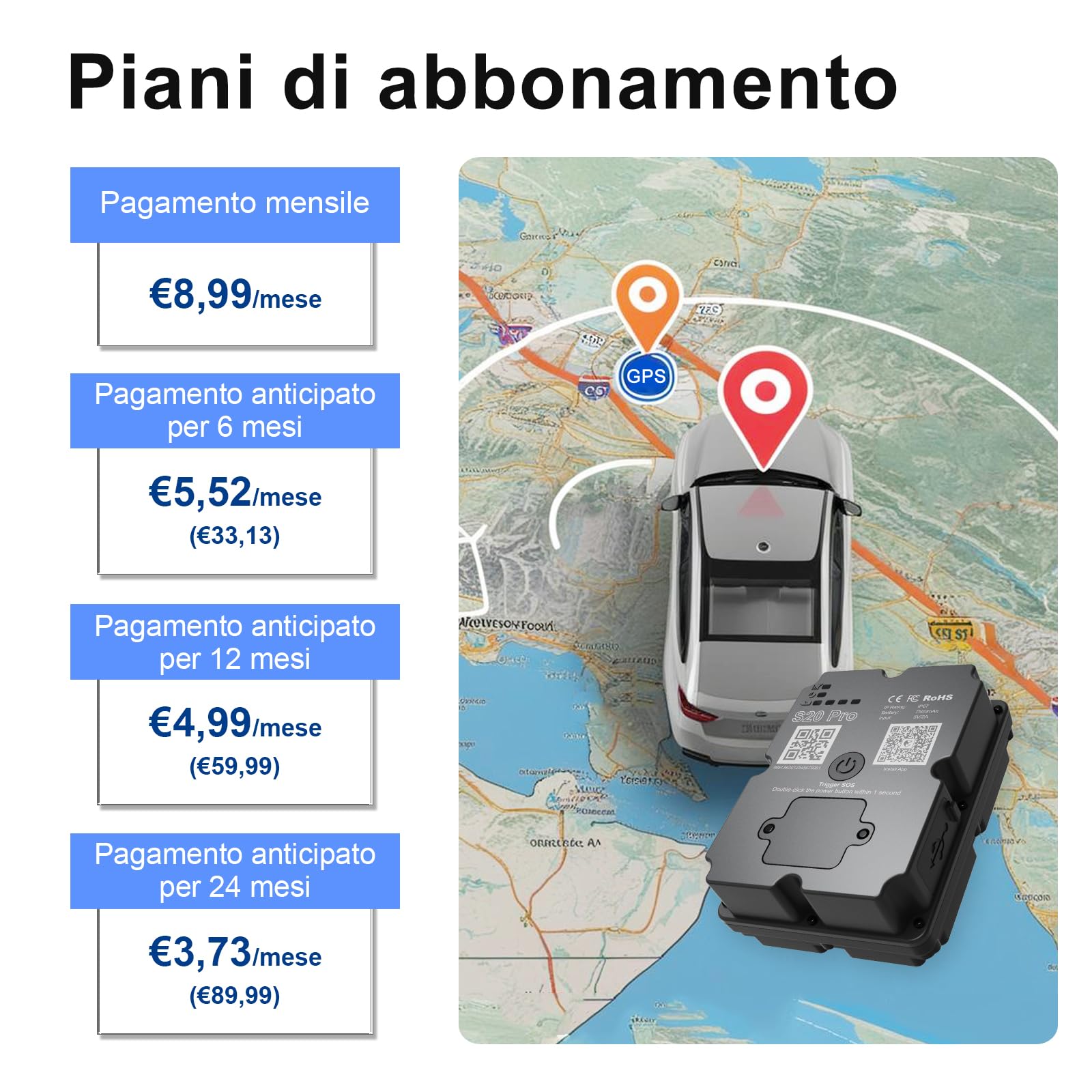 Localizzatore GPS per veicoli, 100% impermeabile, magnetico, 4G LTE, lunga durata della batteria 2–7 mesi, distanza illimitata, abbonamento richiesto, più allarmi, localizzatore nascosto