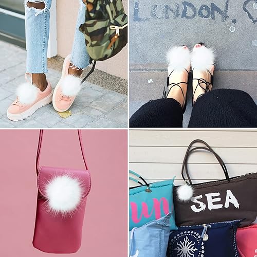 Miniatura 6 de 12 bolas de pompones de piel sintética blanca de Navidad con lazo elástico para sombreros, zapatos, bufandas, guantes, bufandas, bolsas, llaveros,