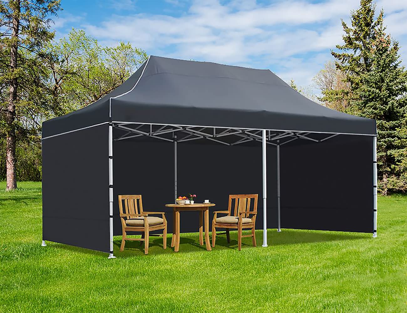 World of Wish 20X10 Ft/3X6 Mtr [Super Heavy Duty,60 Kg] Pop Up Gazebo Tent With 3 Side Cover,Waterproof&Uv Protection Outdoor Gazebo Tent,Heavy Duty Gazebo Tent(Black)-image-23