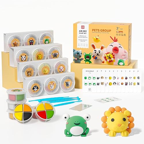 Miniatura 9 de Kit de arcilla seca al aire - Arcilla de modelado para niños con herramientas de escultura y tutorial, ultra ligera y suave, segura y no tóxica,