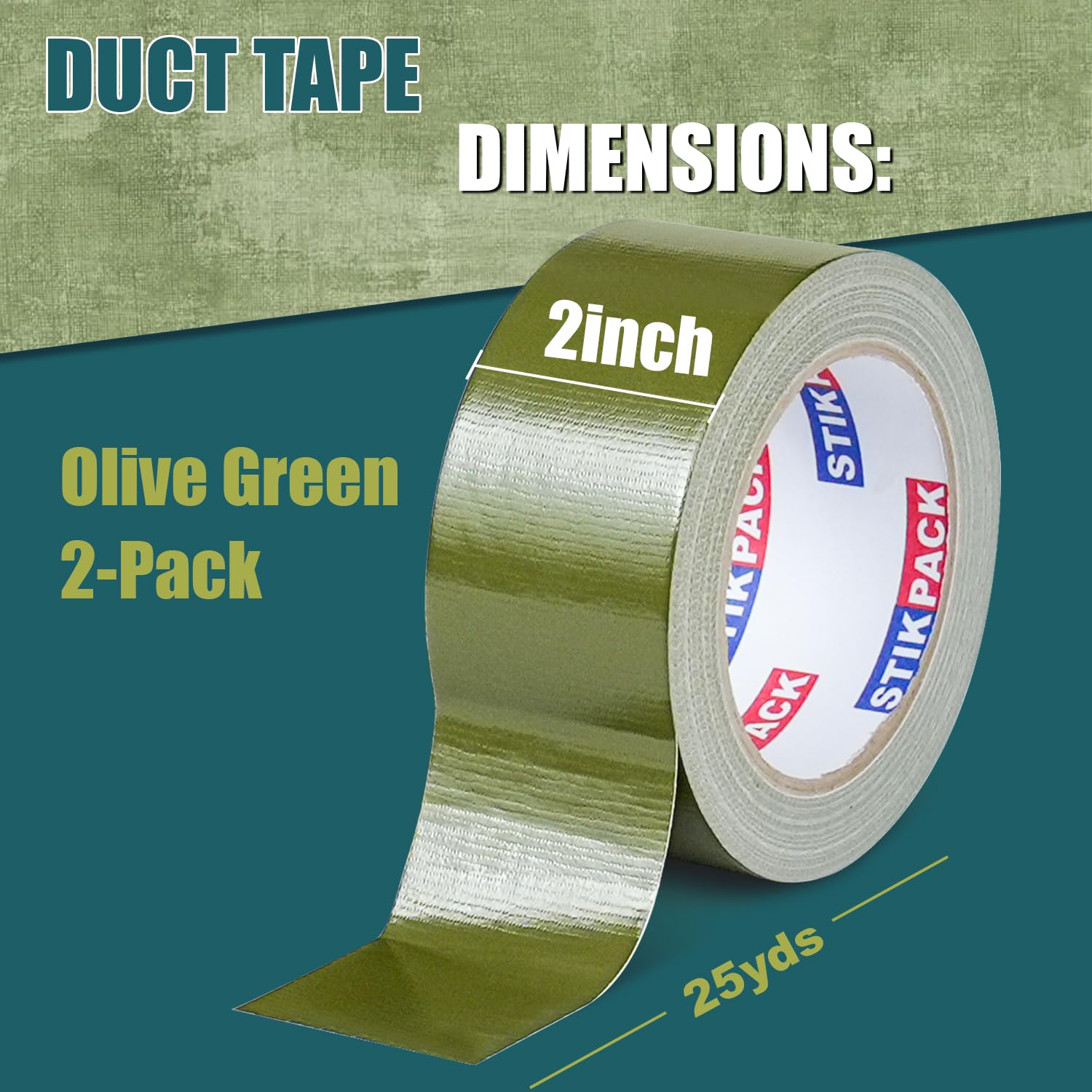 Colored Duct Tape, 2 Rolls Heavy Duty Olive Green Duct Tape 9 Mil x 2 Inch x 25 Yards Flexible, Strong, No Residue, Waterproof and Tear by Hand, Multi-Use for Indoor & Outdoor Repairs image 2